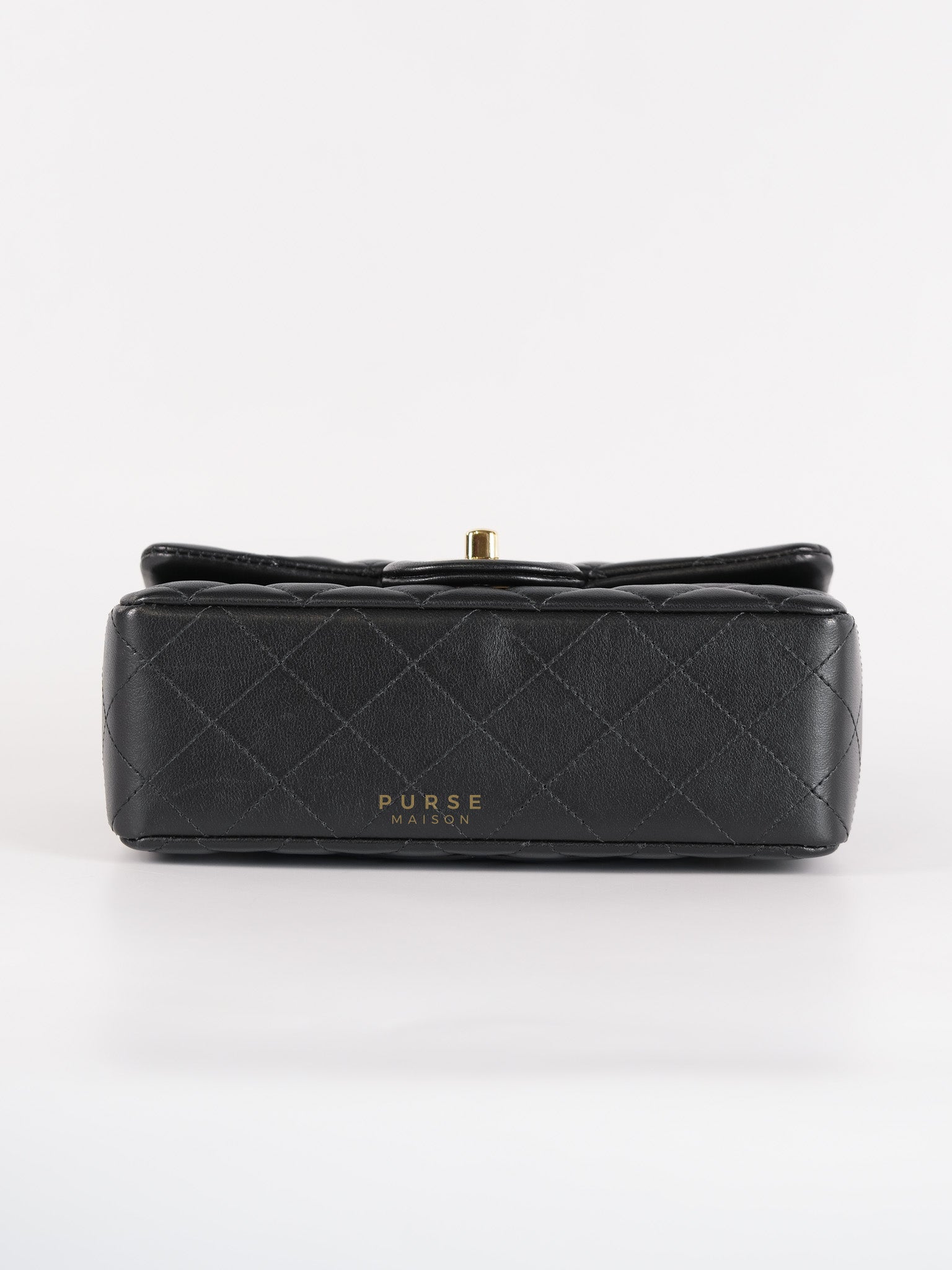 Mini Rectangle Black Lambskin Leather and Light Gold Hardware (Microchip) | Purse Maison Luxury Bags Shop