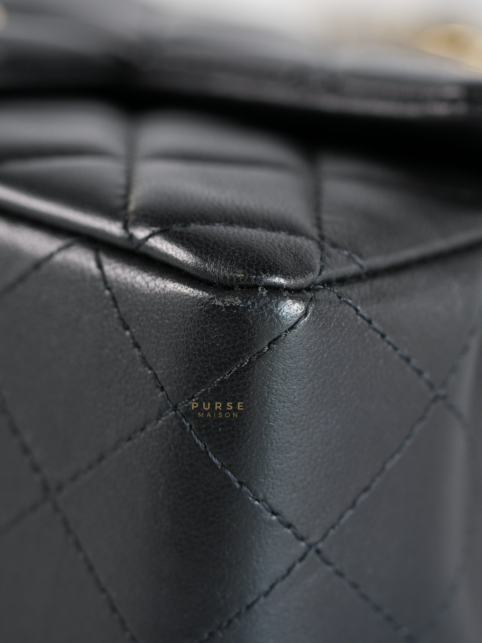 Mini Rectangle Black Lambskin Leather and Light Gold Hardware (Microchip) | Purse Maison Luxury Bags Shop