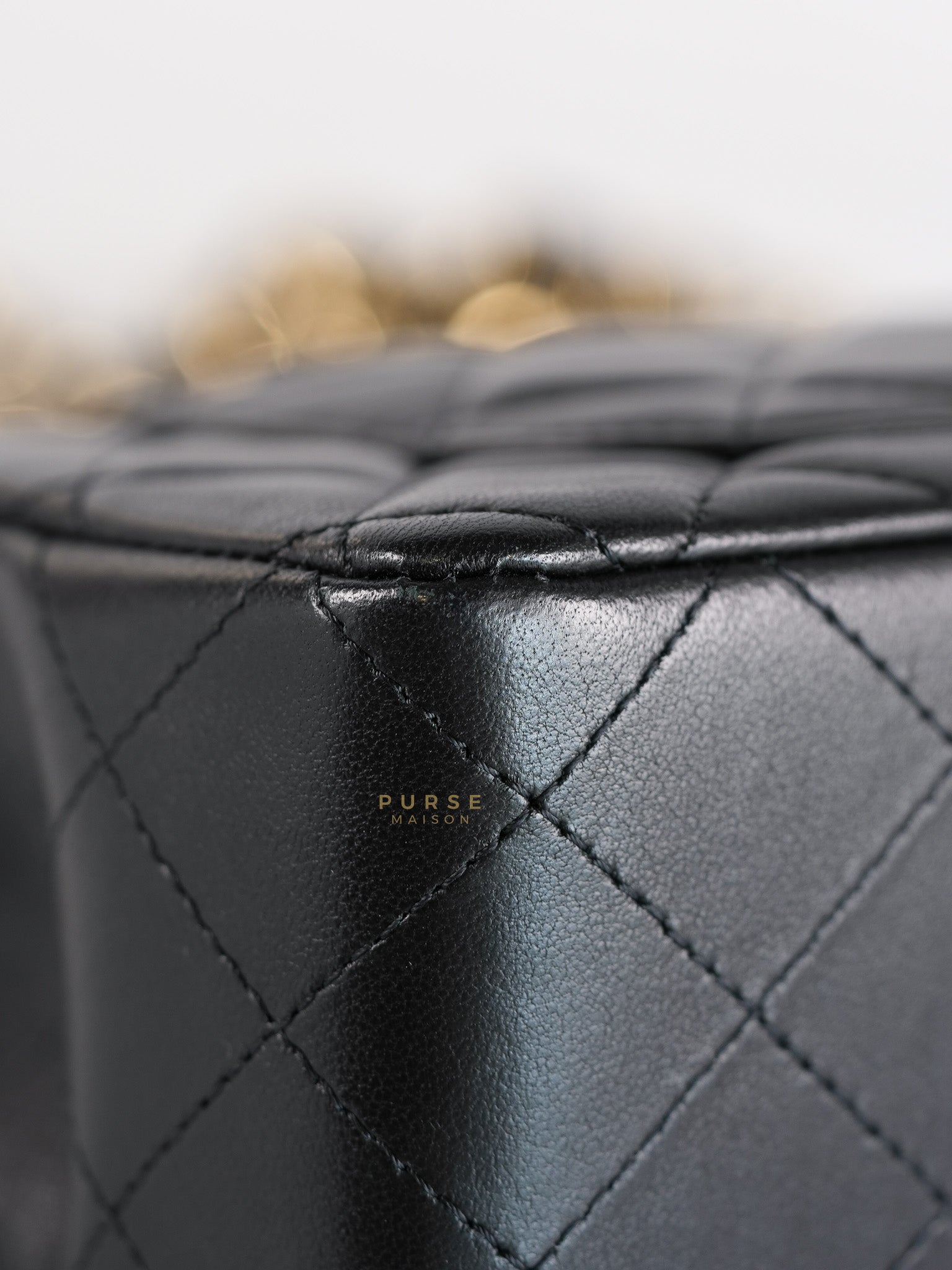 Mini Rectangle Black Lambskin Leather and Light Gold Hardware (Microchip) | Purse Maison Luxury Bags Shop