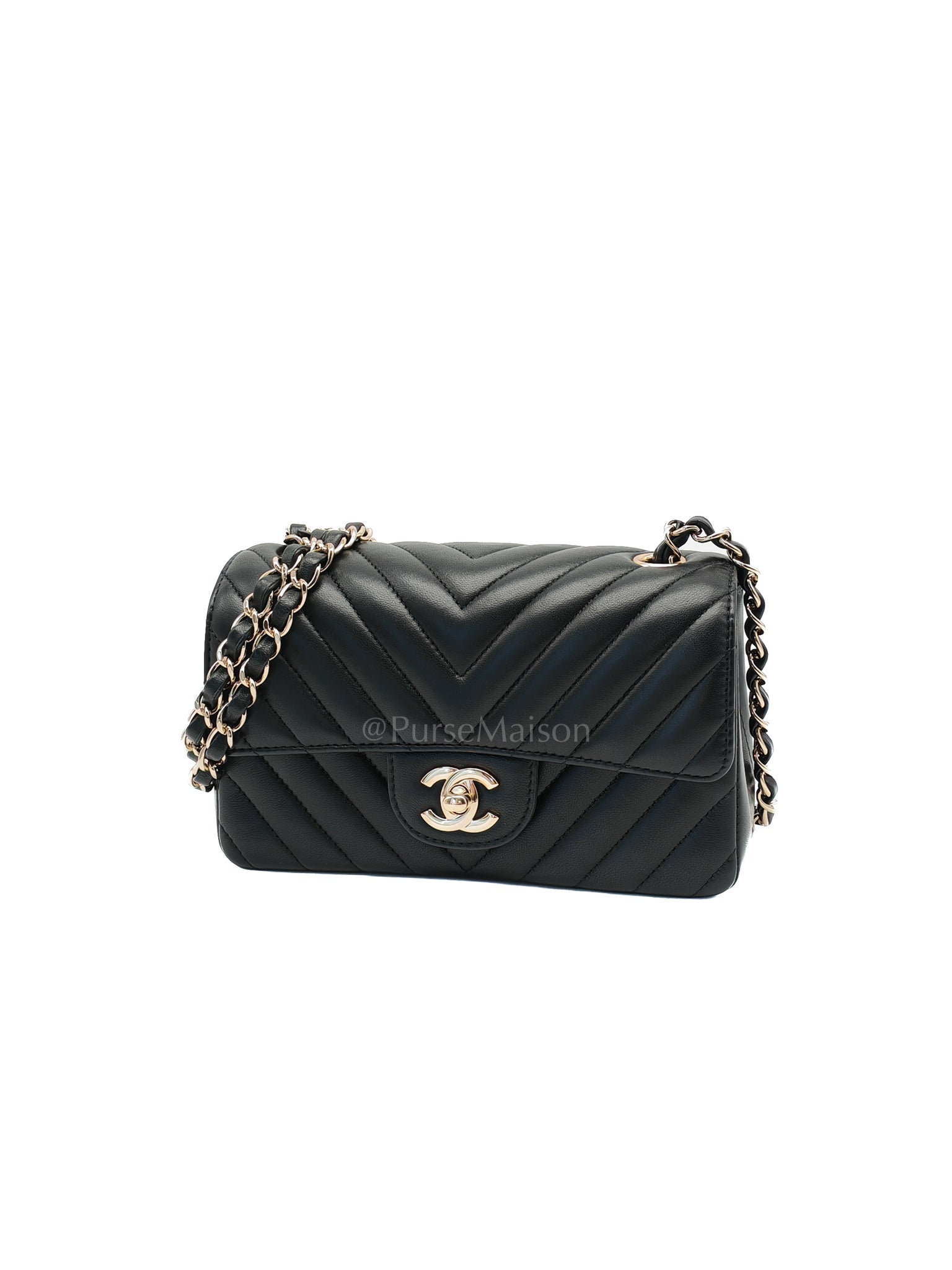 Mini Rectangle Flap Bag in Black Lambskin Leather in Light Gold Hardware (Series 29) | Purse Maison Luxury Bags Shop