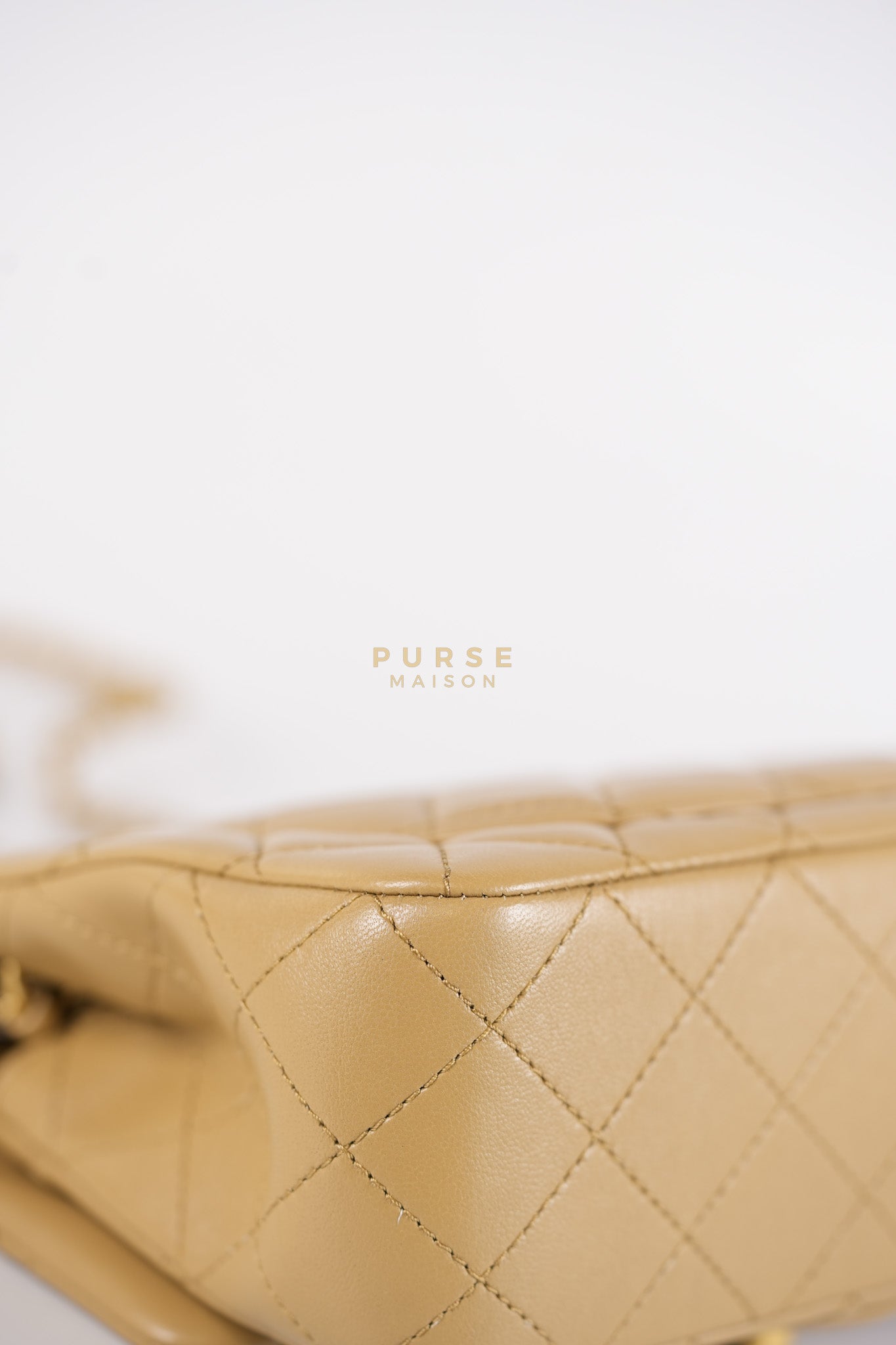 Mini Rectangle Flap Bag in Pearl Crush Beige Fonce Lambskin Leather & Gold Hardware Microchip | Purse Maison Luxury Bags Shop