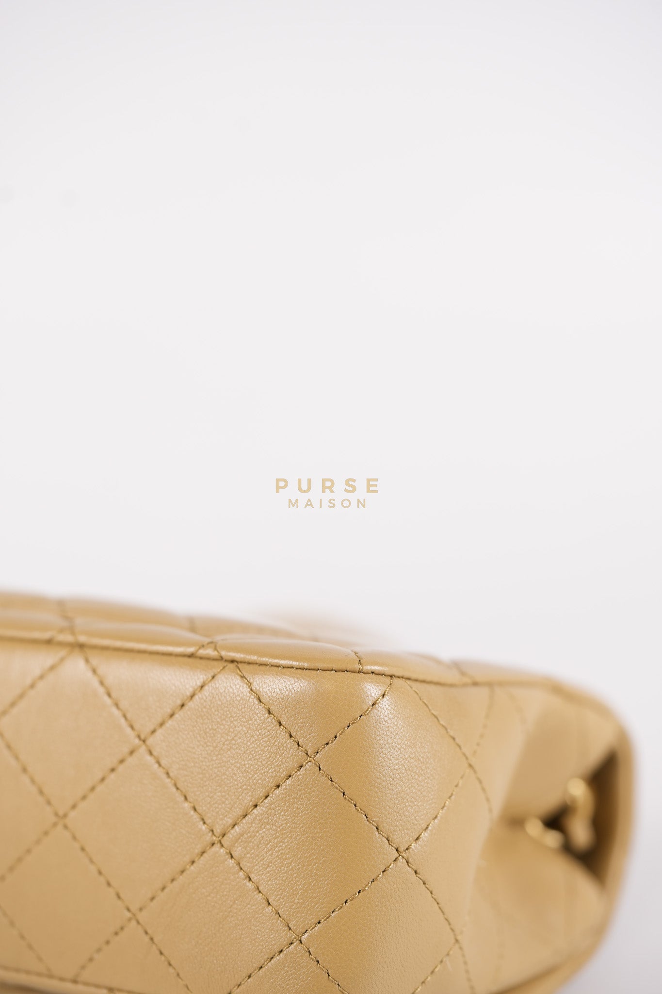 Mini Rectangle Flap Bag in Pearl Crush Beige Fonce Lambskin Leather & Gold Hardware Microchip | Purse Maison Luxury Bags Shop