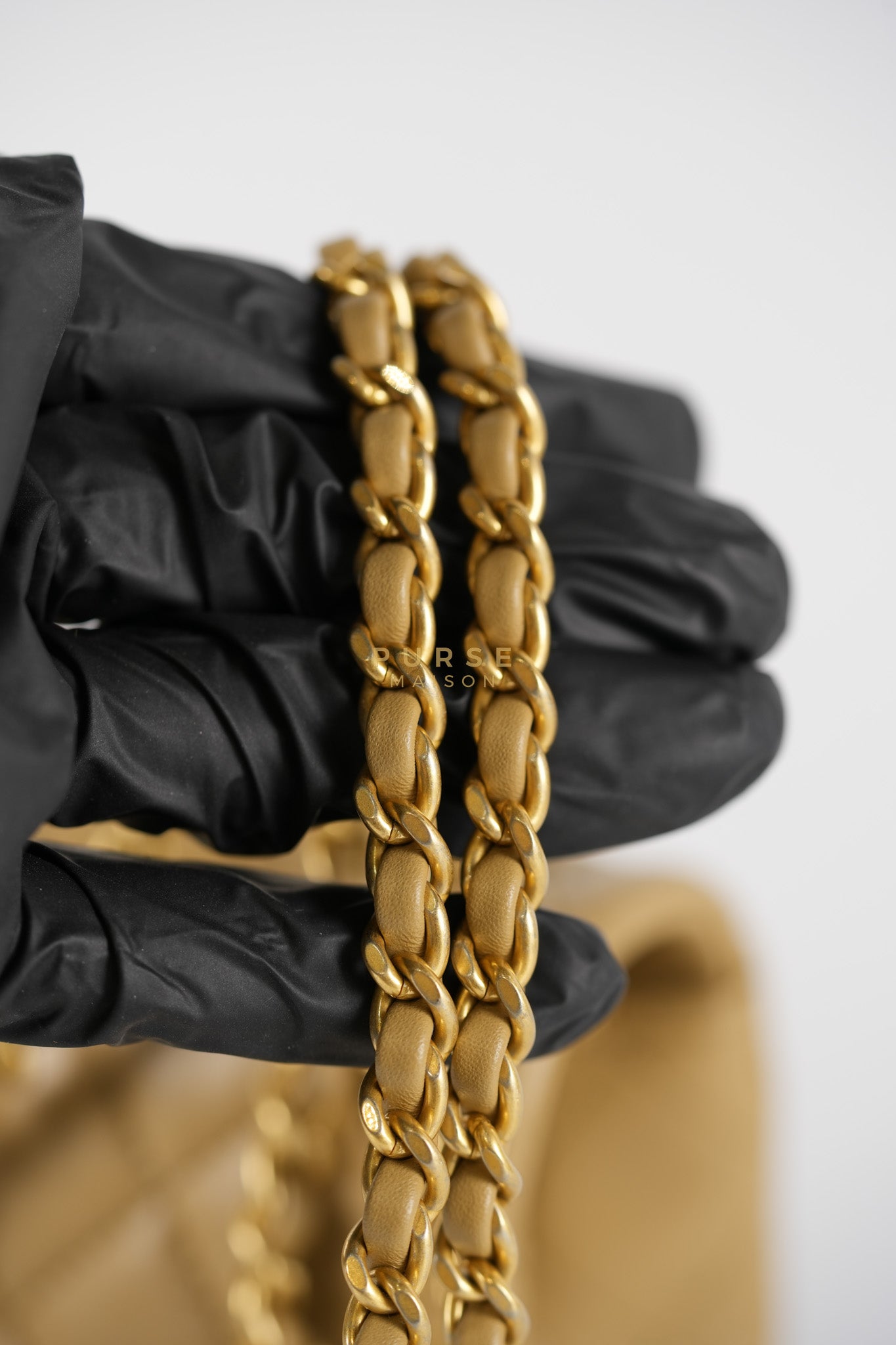 Mini Rectangle Flap Bag in Pearl Crush Beige Fonce Lambskin Leather & Gold Hardware Microchip | Purse Maison Luxury Bags Shop