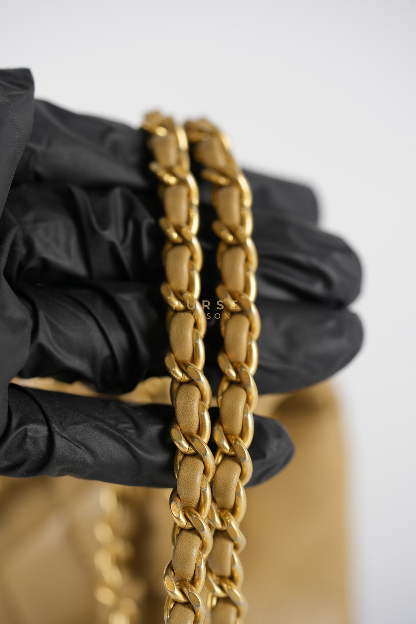 Mini Rectangle Flap Bag in Pearl Crush Beige Fonce Lambskin Leather & Gold Hardware Microchip | Purse Maison Luxury Bags Shop