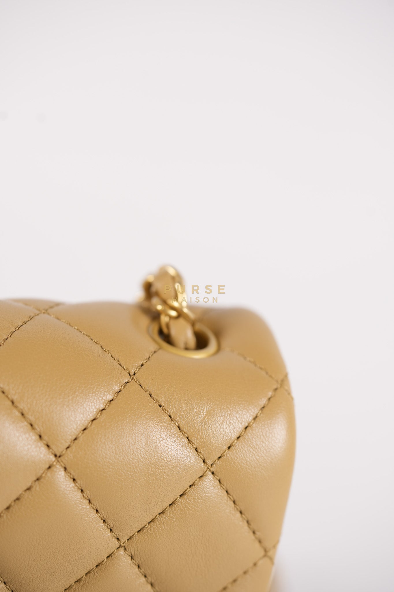 Mini Rectangle Flap Bag in Pearl Crush Beige Fonce Lambskin Leather & Gold Hardware Microchip | Purse Maison Luxury Bags Shop