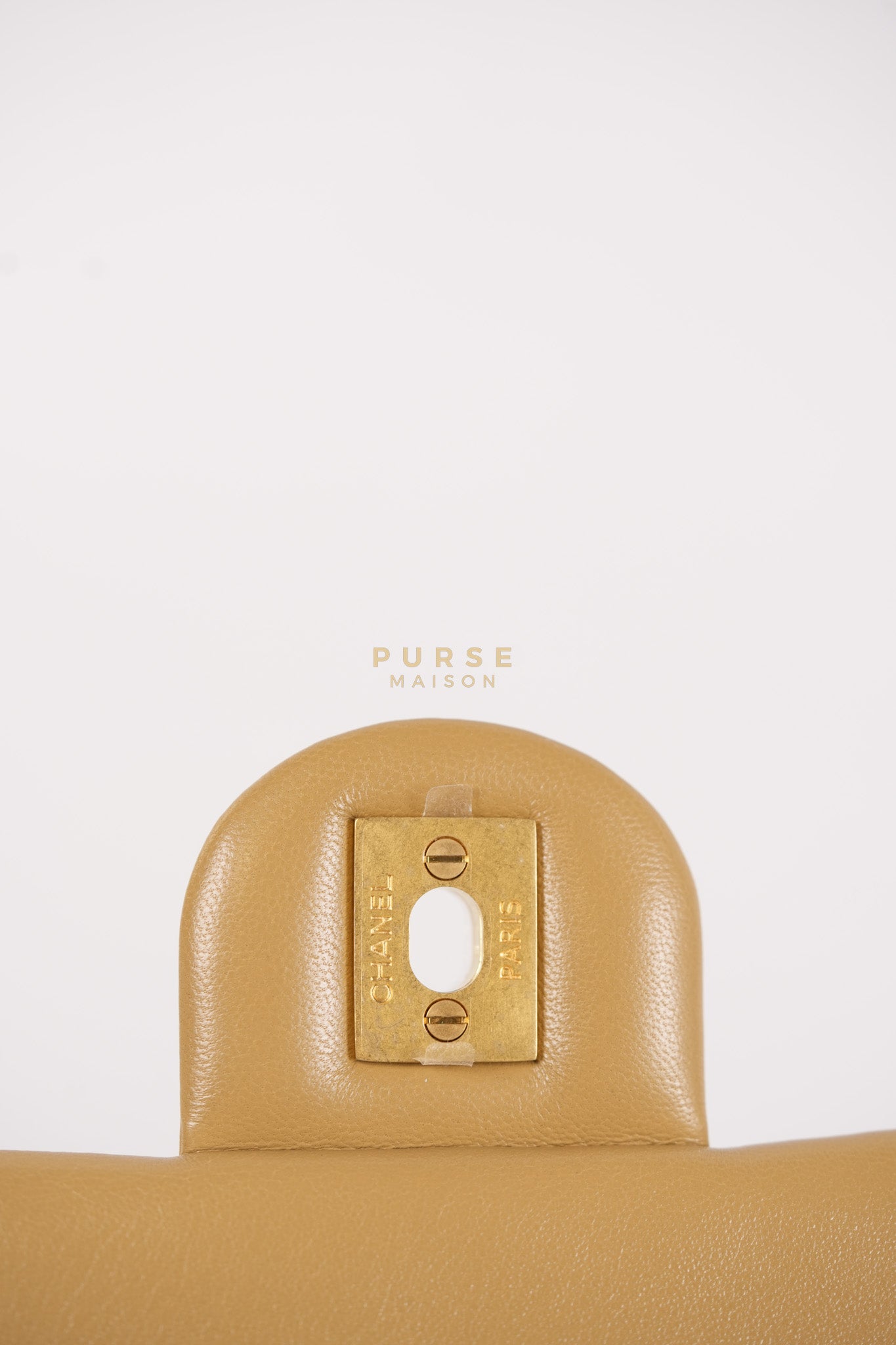 Mini Rectangle Flap Bag in Pearl Crush Beige Fonce Lambskin Leather & Gold Hardware Microchip | Purse Maison Luxury Bags Shop