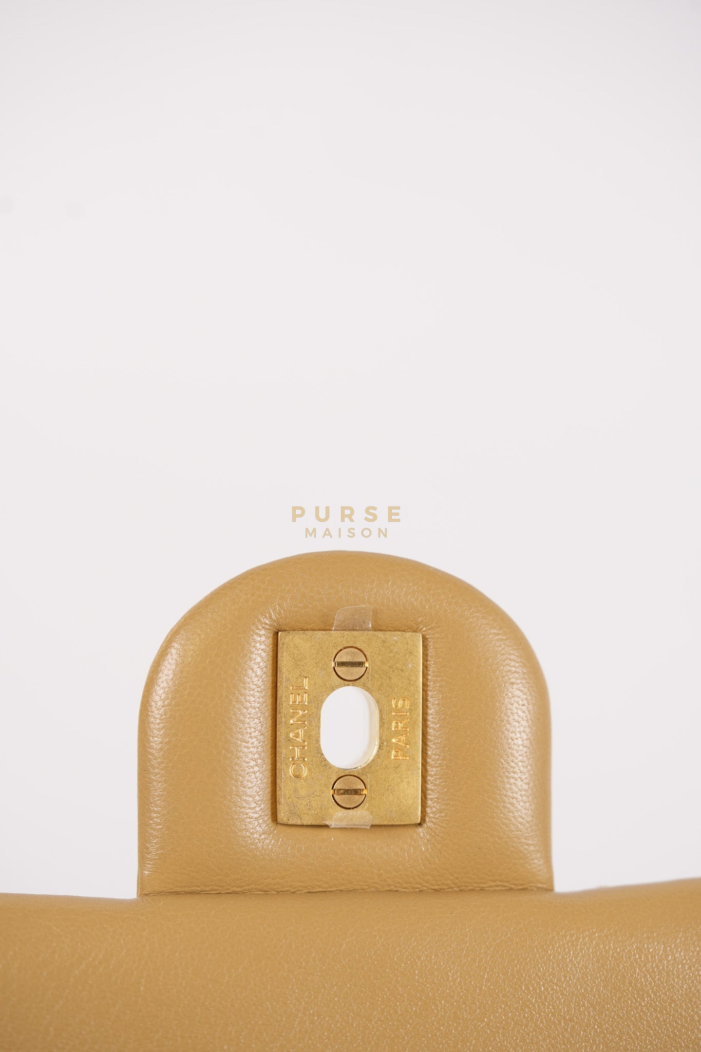 Mini Rectangle Flap Bag in Pearl Crush Beige Fonce Lambskin Leather & Gold Hardware Microchip | Purse Maison Luxury Bags Shop