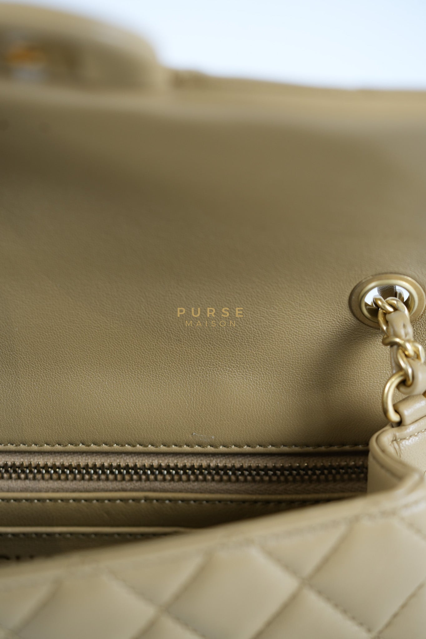 Mini Rectangle Flap Bag in Pearl Crush Beige Fonce Lambskin Leather & Gold Hardware Microchip | Purse Maison Luxury Bags Shop