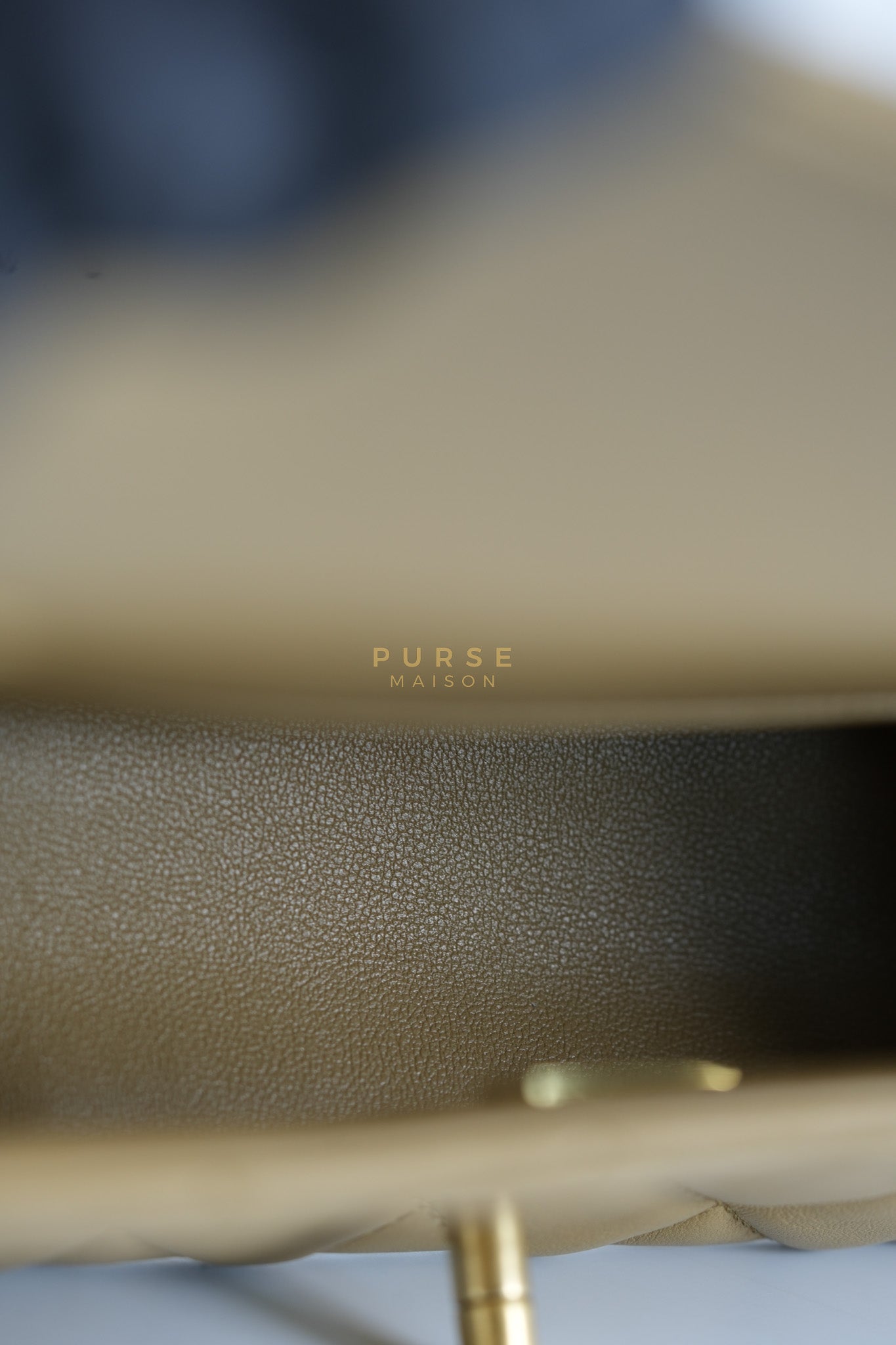 Mini Rectangle Flap Bag in Pearl Crush Beige Fonce Lambskin Leather & Gold Hardware Microchip | Purse Maison Luxury Bags Shop