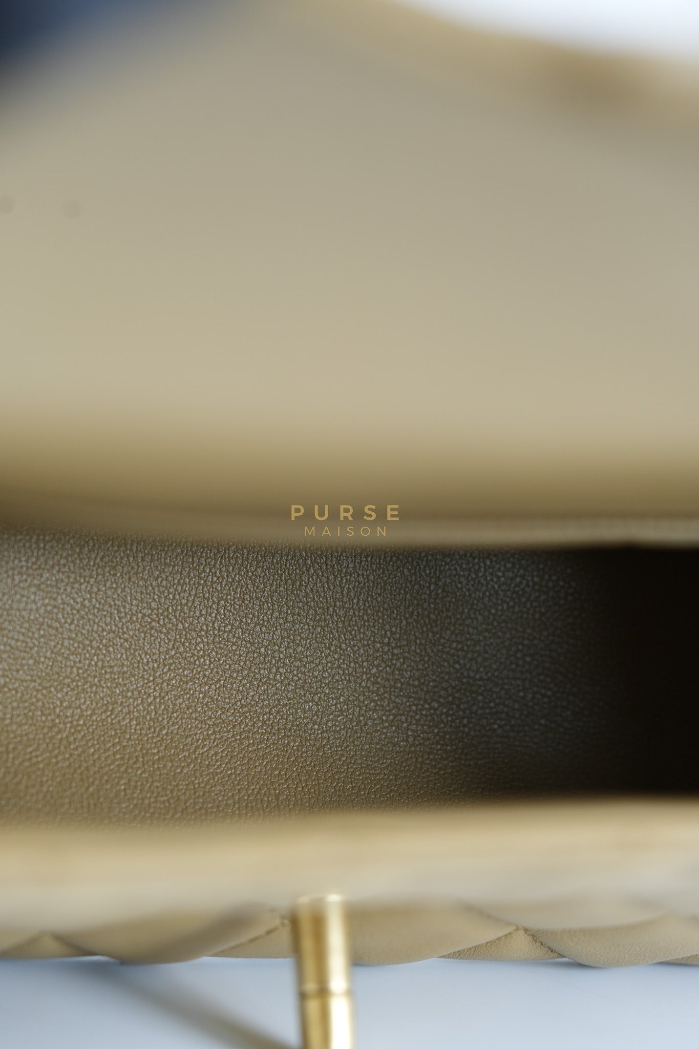 Mini Rectangle Flap Bag in Pearl Crush Beige Fonce Lambskin Leather & Gold Hardware Microchip | Purse Maison Luxury Bags Shop