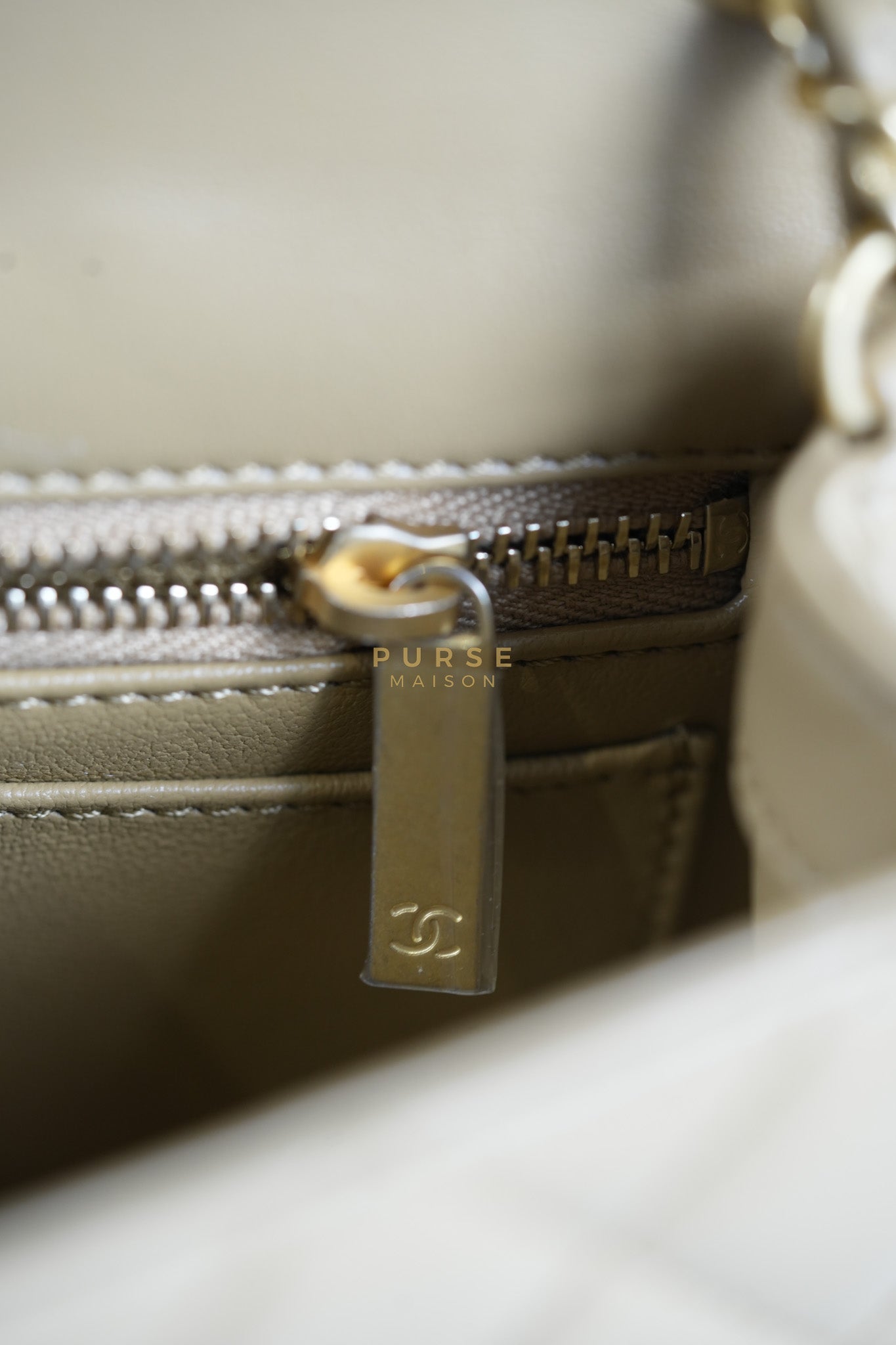 Mini Rectangle Flap Bag in Pearl Crush Beige Fonce Lambskin Leather & Gold Hardware Microchip | Purse Maison Luxury Bags Shop