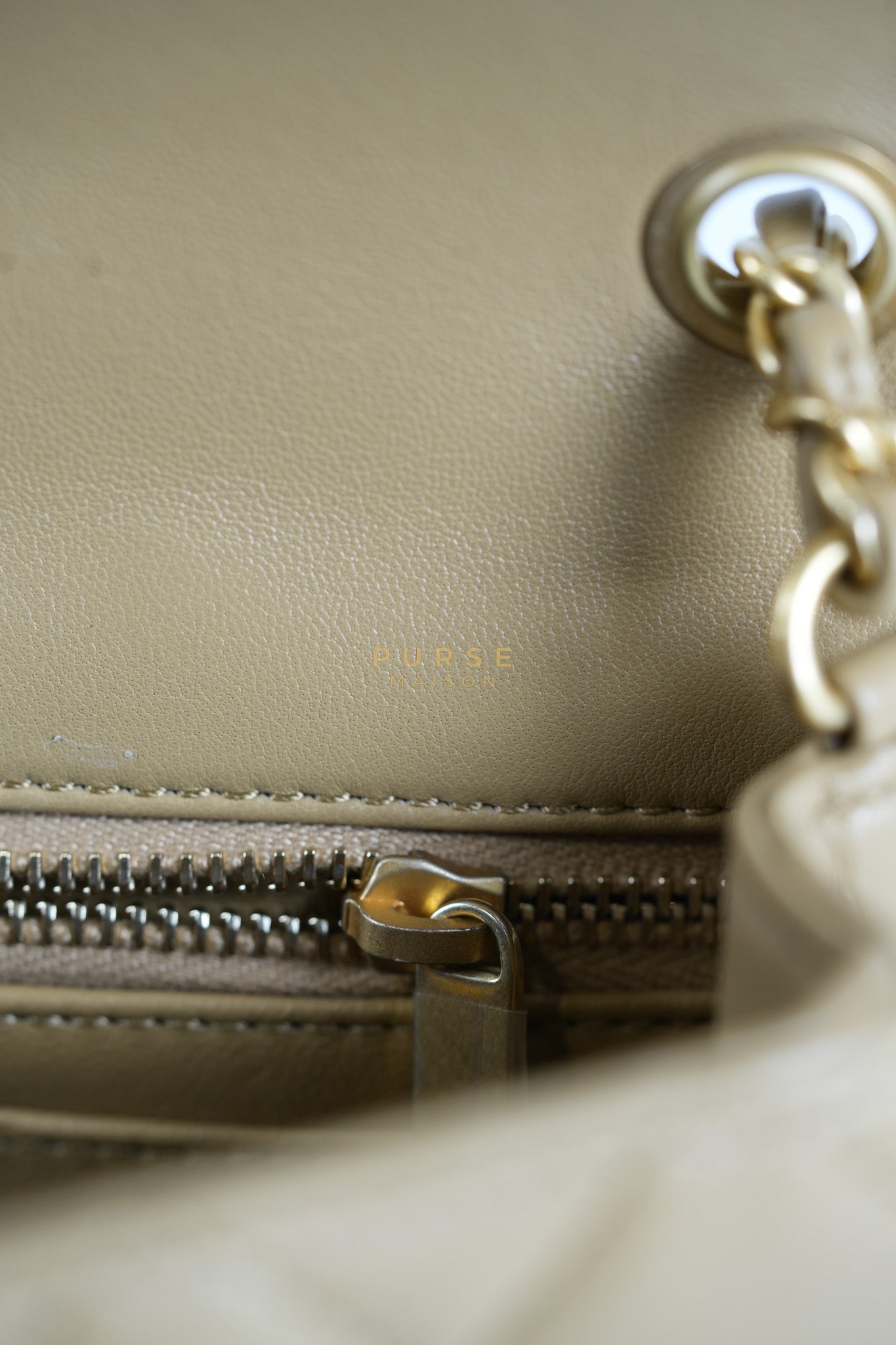 Mini Rectangle Flap Bag in Pearl Crush Beige Fonce Lambskin Leather & Gold Hardware Microchip | Purse Maison Luxury Bags Shop