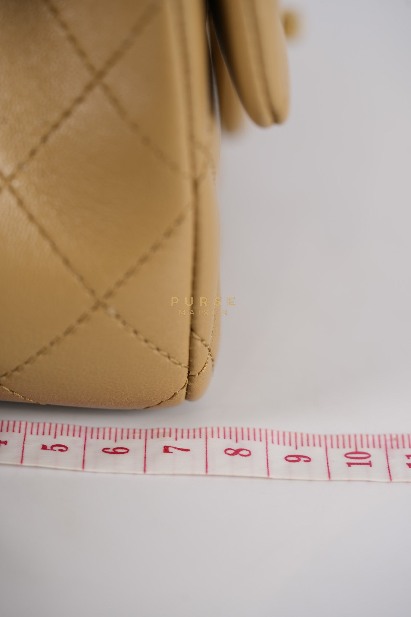 Mini Rectangle Flap Bag in Pearl Crush Beige Fonce Lambskin Leather & Gold Hardware Microchip | Purse Maison Luxury Bags Shop