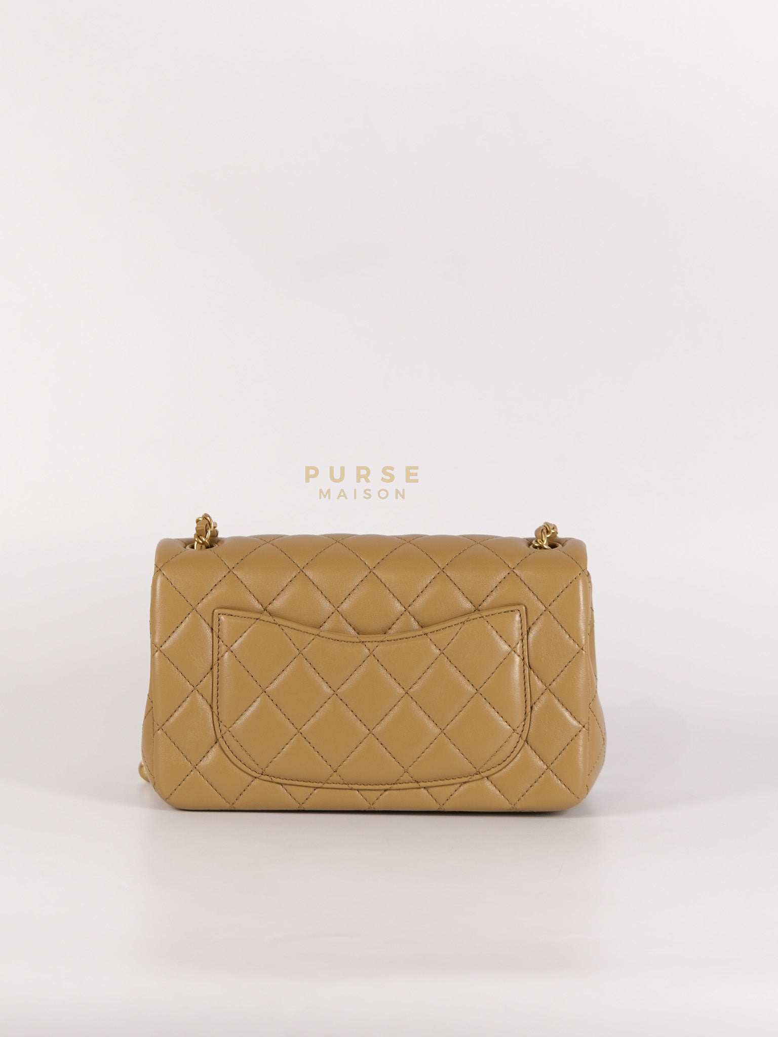 Mini Rectangle Flap Bag in Pearl Crush Beige Fonce Lambskin Leather & Gold Hardware Microchip | Purse Maison Luxury Bags Shop