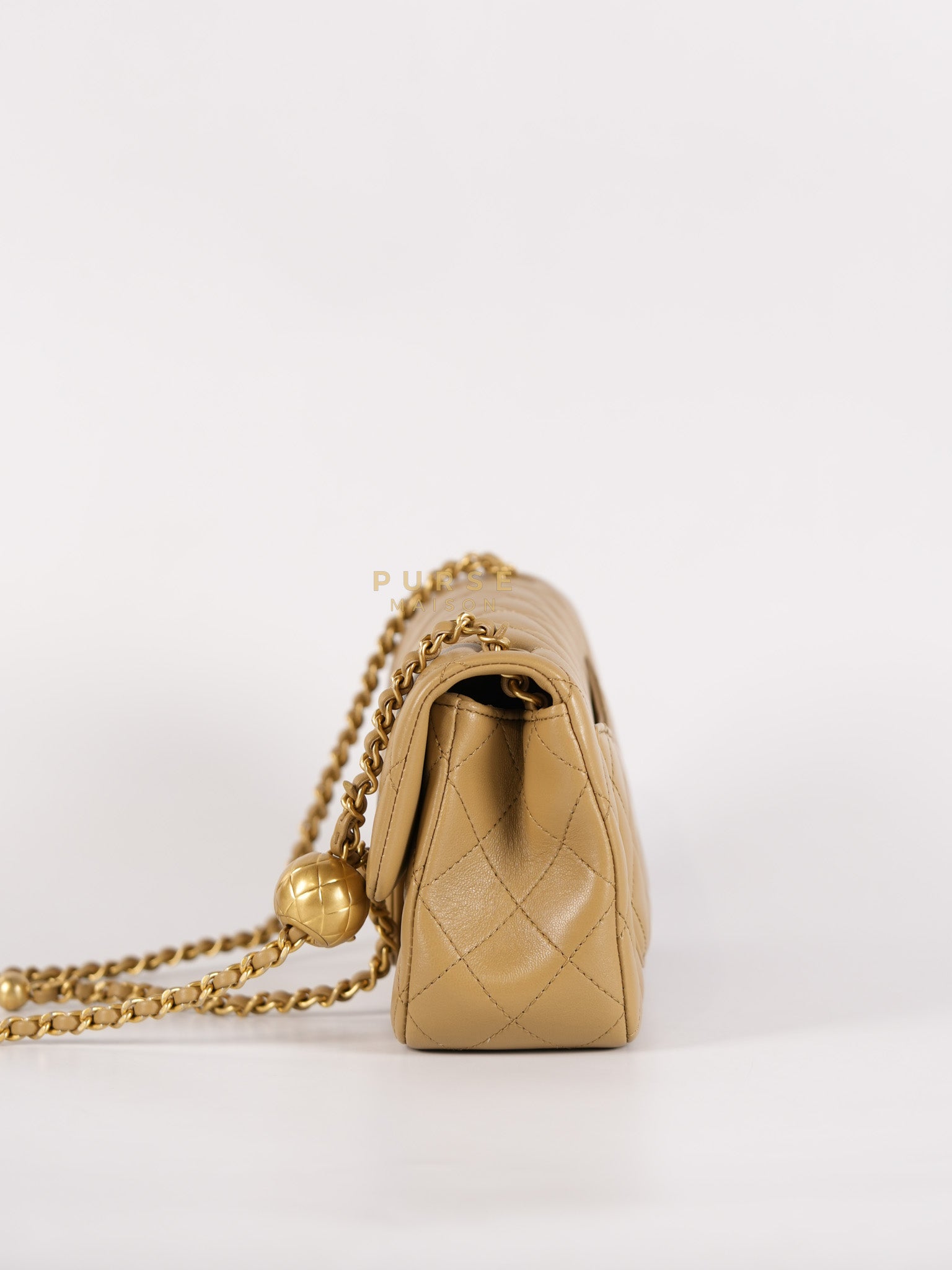 Mini Rectangle Flap Bag in Pearl Crush Beige Fonce Lambskin Leather & Gold Hardware Microchip | Purse Maison Luxury Bags Shop