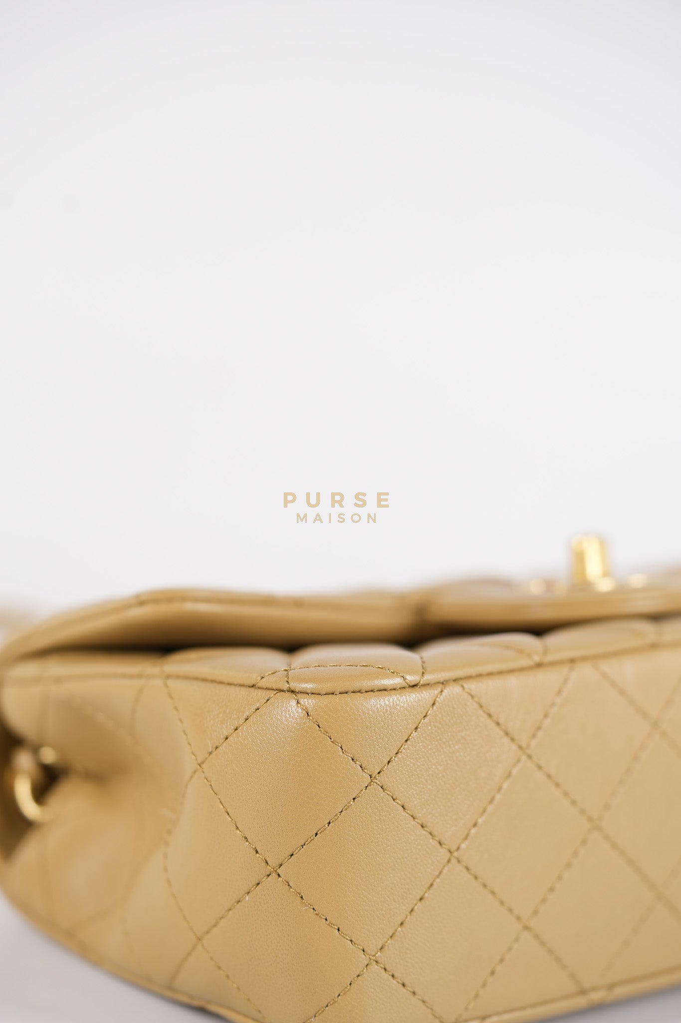 Mini Rectangle Flap Bag in Pearl Crush Beige Fonce Lambskin Leather & Gold Hardware Microchip | Purse Maison Luxury Bags Shop