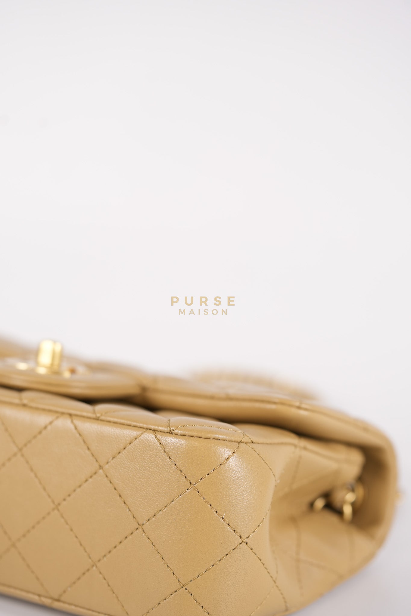 Mini Rectangle Flap Bag in Pearl Crush Beige Fonce Lambskin Leather & Gold Hardware Microchip | Purse Maison Luxury Bags Shop