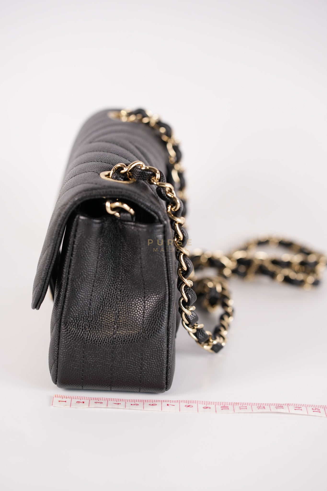 Mini Rectangle in Black Chevron Caviar Leather Light Gold (Series 26) | Purse Maison Luxury Bags Shop