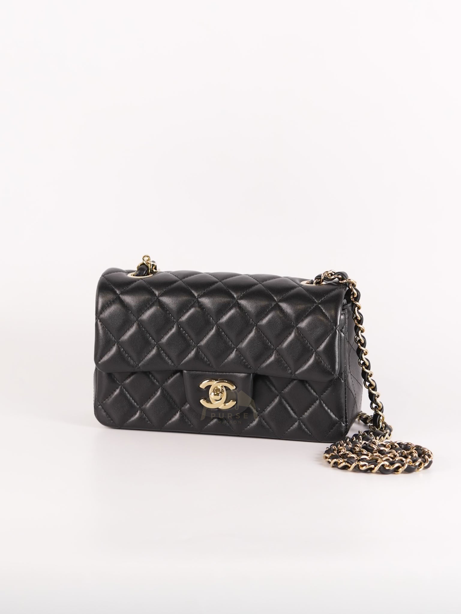 Mini Rectangle in Black Lambskin Leather and Light Gold Hardware (Microchip) | Purse Maison Luxury Bags Shop