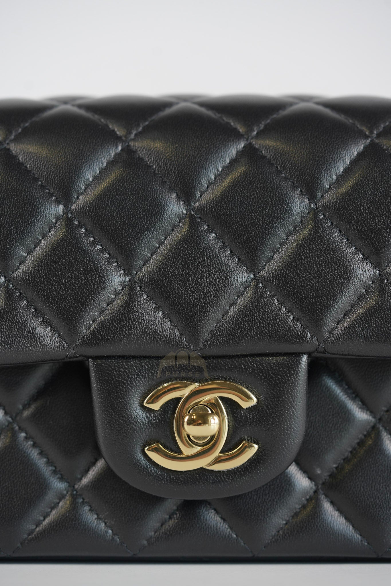 Mini Rectangle in Black Lambskin Leather and Light Gold Hardware (Microchip) | Purse Maison Luxury Bags Shop