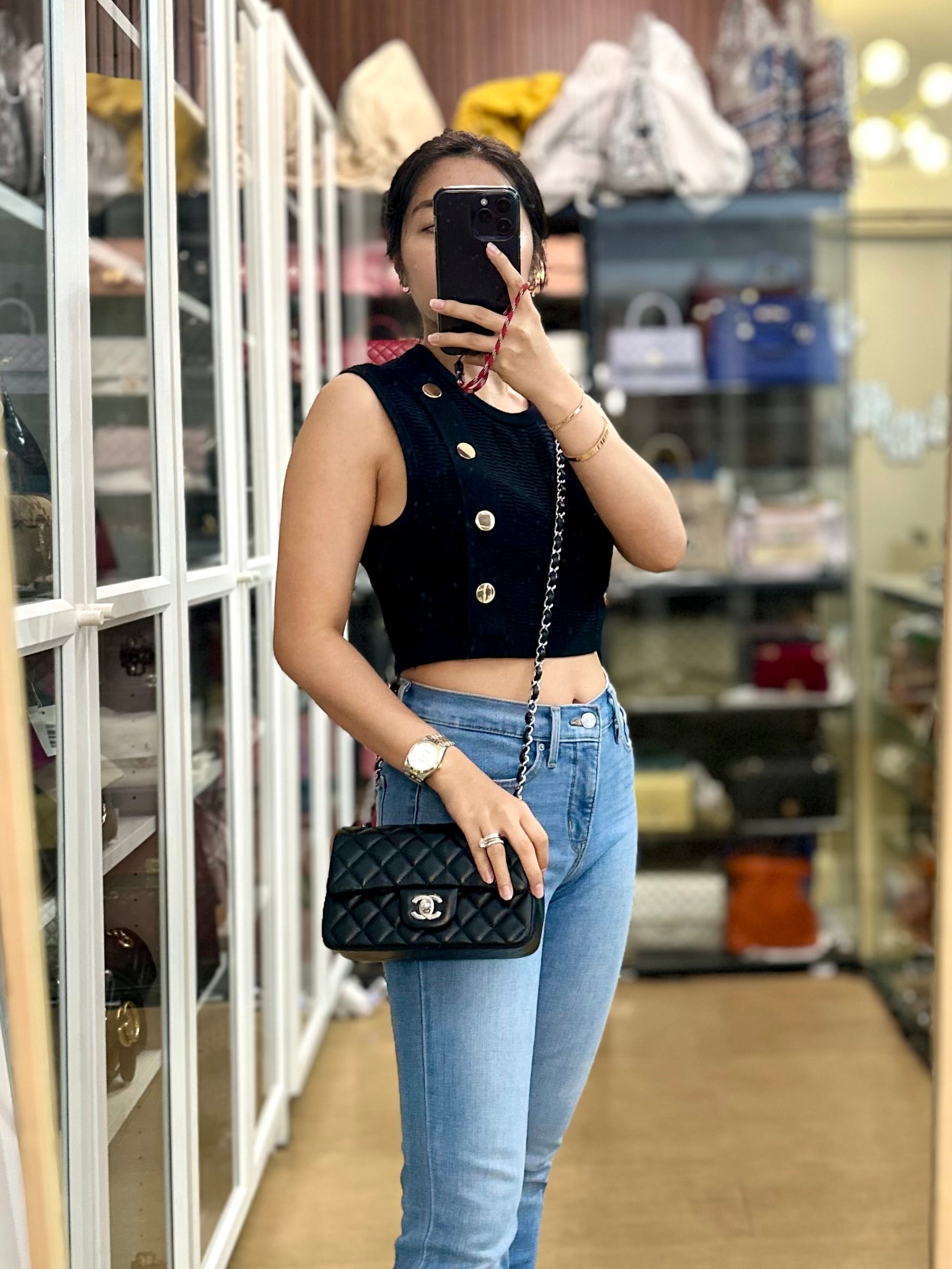 Mini Rectangular in Black Caviar Leather Silver Hardware (Series 26)