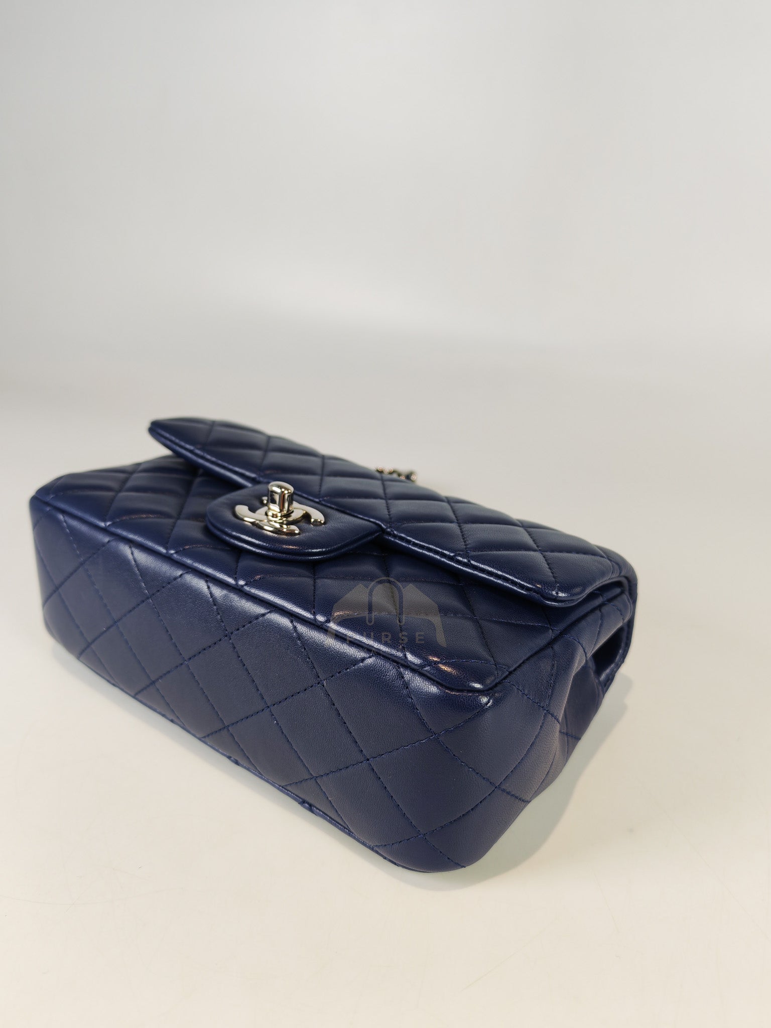 Mini Rectangle in Blue Lambskin Leather and Silver Hardware Series 28 | Purse Maison Luxury Bags Shop