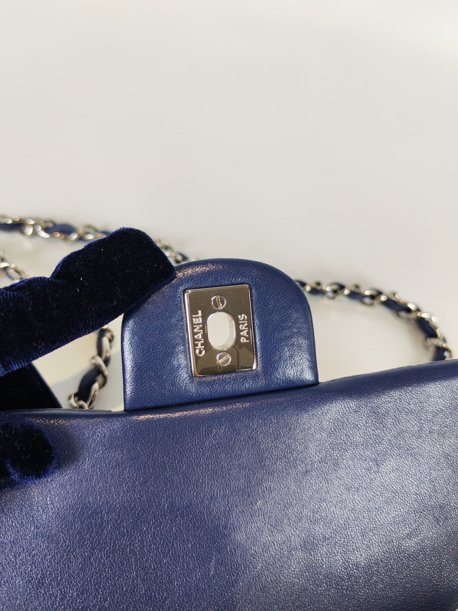 Mini Rectangle in Blue Lambskin Leather and Silver Hardware Series 28 | Purse Maison Luxury Bags Shop