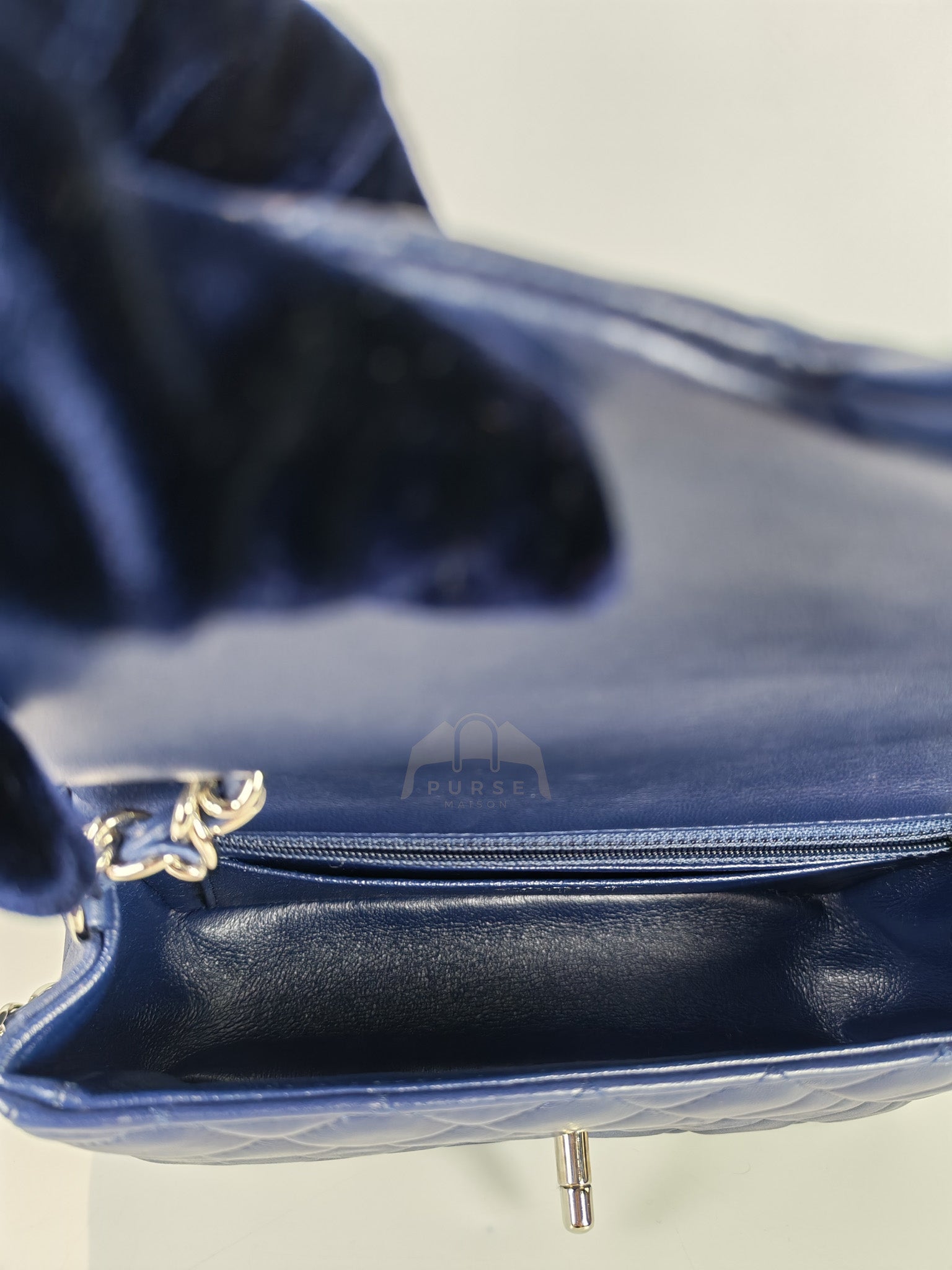 Mini Rectangle in Blue Lambskin Leather and Silver Hardware Series 28 | Purse Maison Luxury Bags Shop