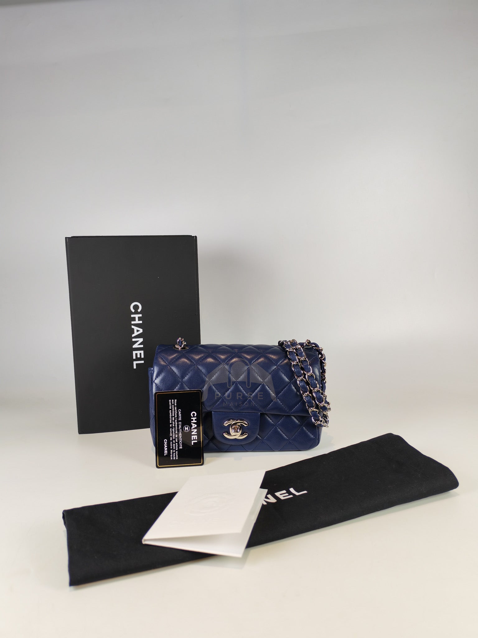 Mini Rectangle in Blue Lambskin Leather and Silver Hardware Series 28 | Purse Maison Luxury Bags Shop