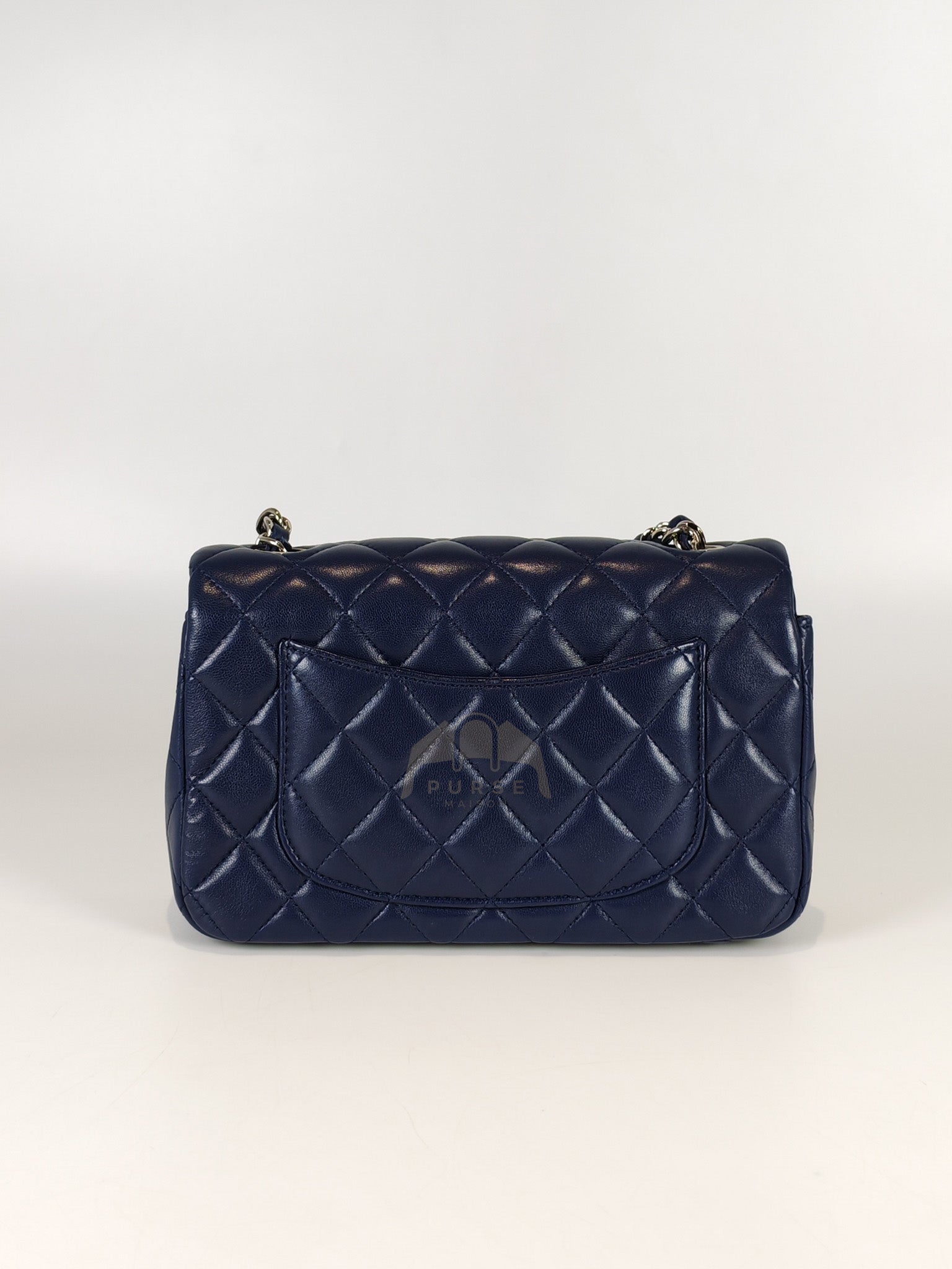 Mini Rectangle in Blue Lambskin Leather and Silver Hardware Series 28 | Purse Maison Luxury Bags Shop
