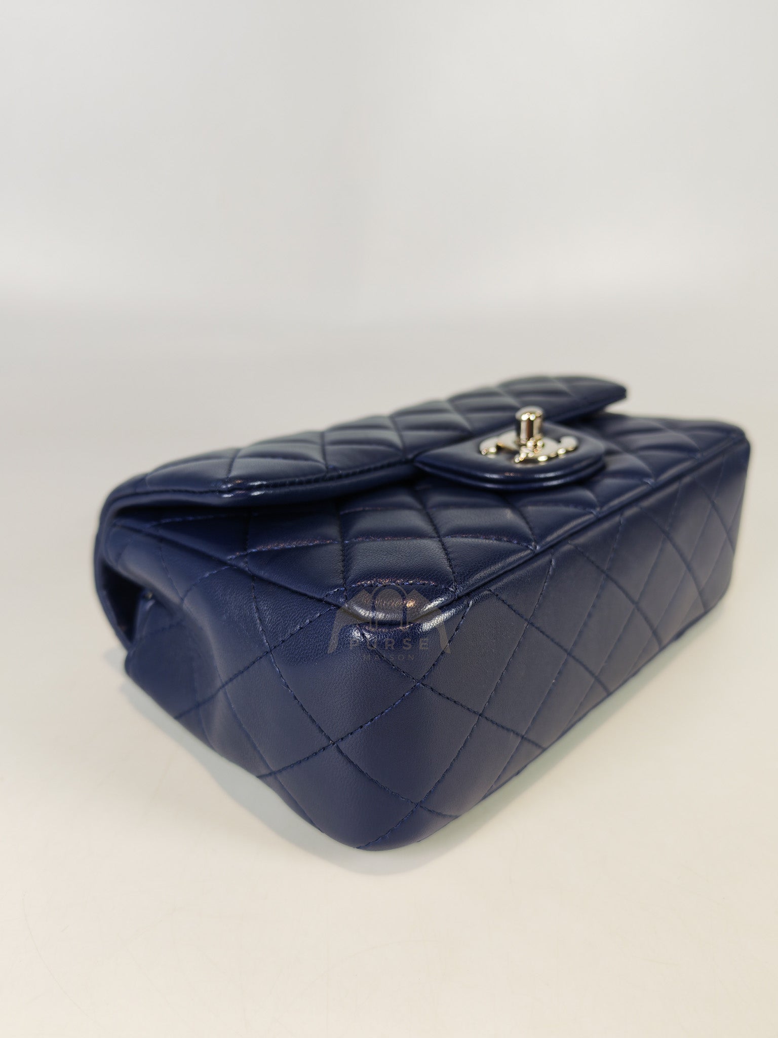 Mini Rectangle in Blue Lambskin Leather and Silver Hardware Series 28 | Purse Maison Luxury Bags Shop