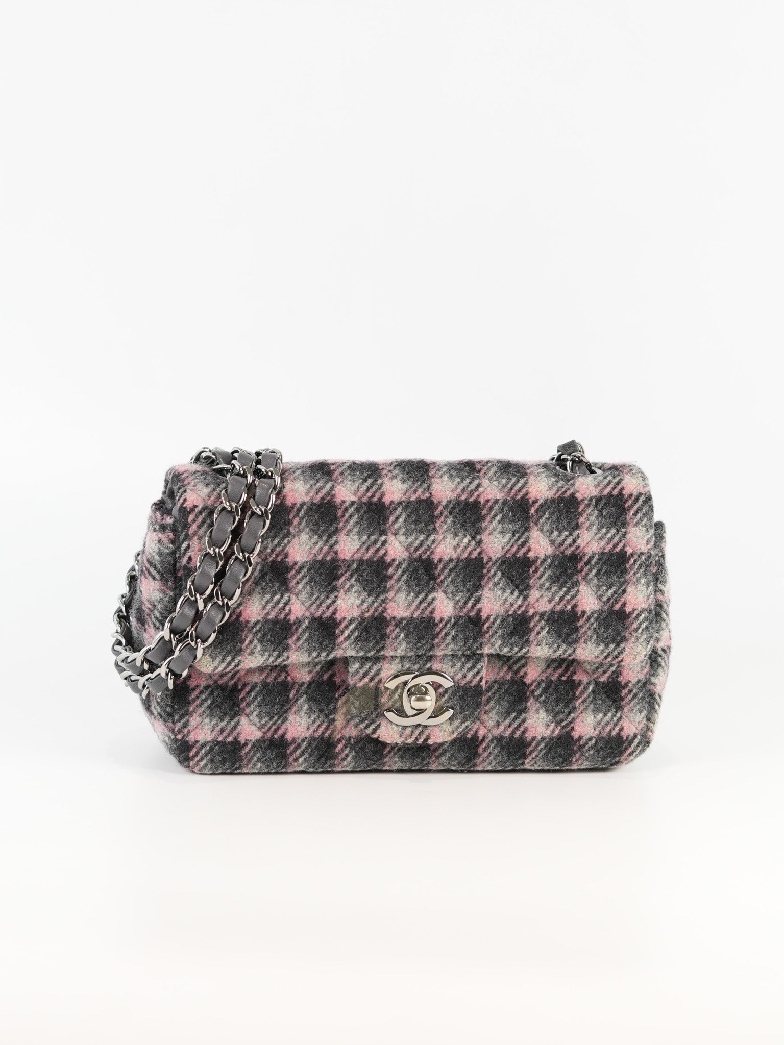 Mini Rectangle in Multicolor Wool Tweed Flap Crossbody Bag Silver Hardware (Microchip) | Purse Maison Luxury Bags Shop