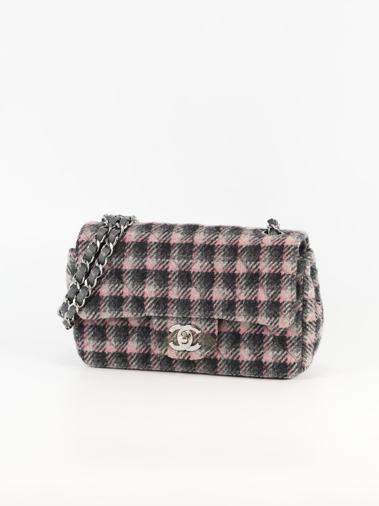 Mini Rectangle in Multicolor Wool Tweed Flap Crossbody Bag Silver Hardware (Microchip) | Purse Maison Luxury Bags Shop