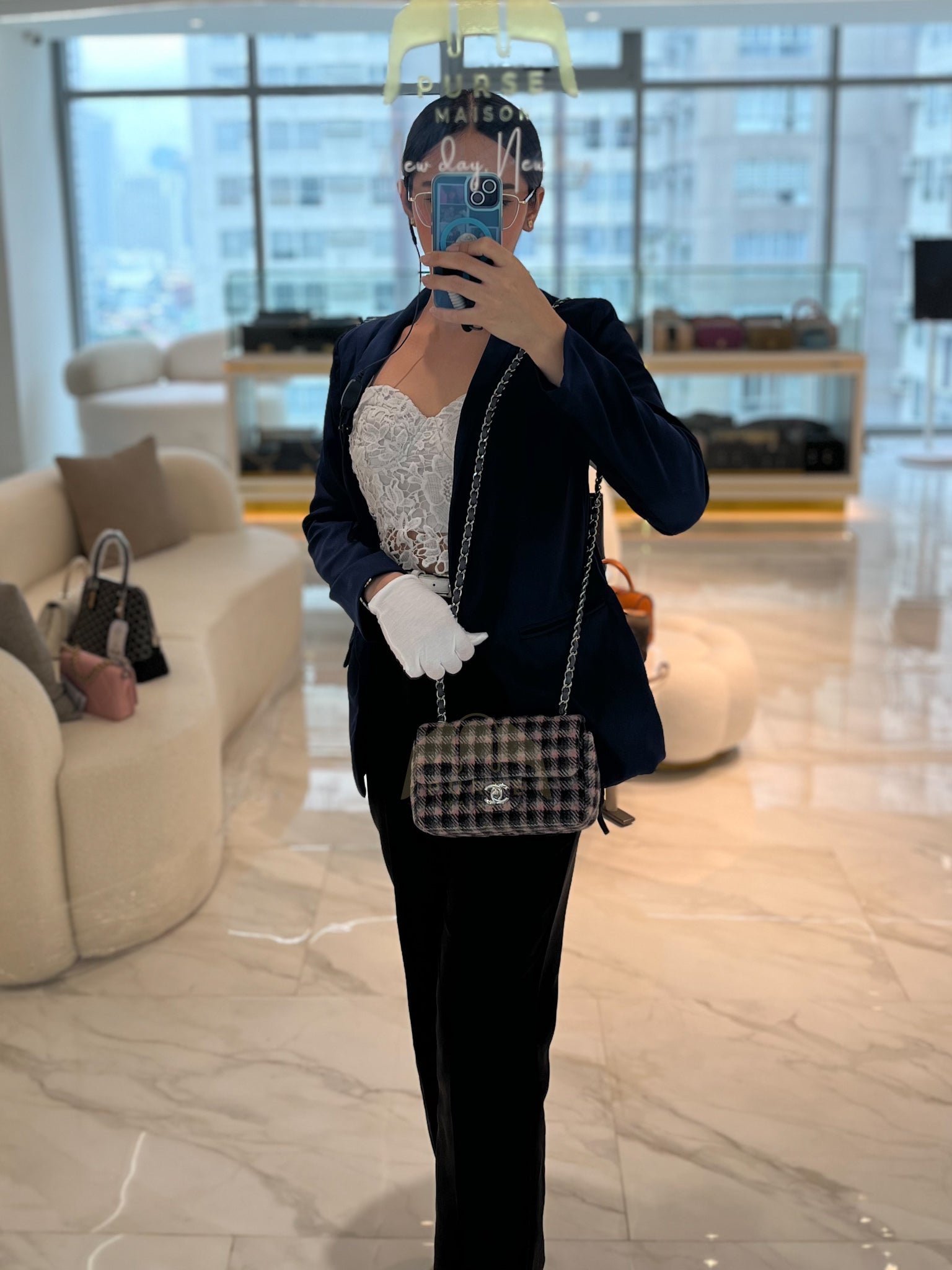 Mini Rectangle in Multicolor Wool Tweed Flap Crossbody Bag Silver Hardware (Microchip) | Purse Maison Luxury Bags Shop