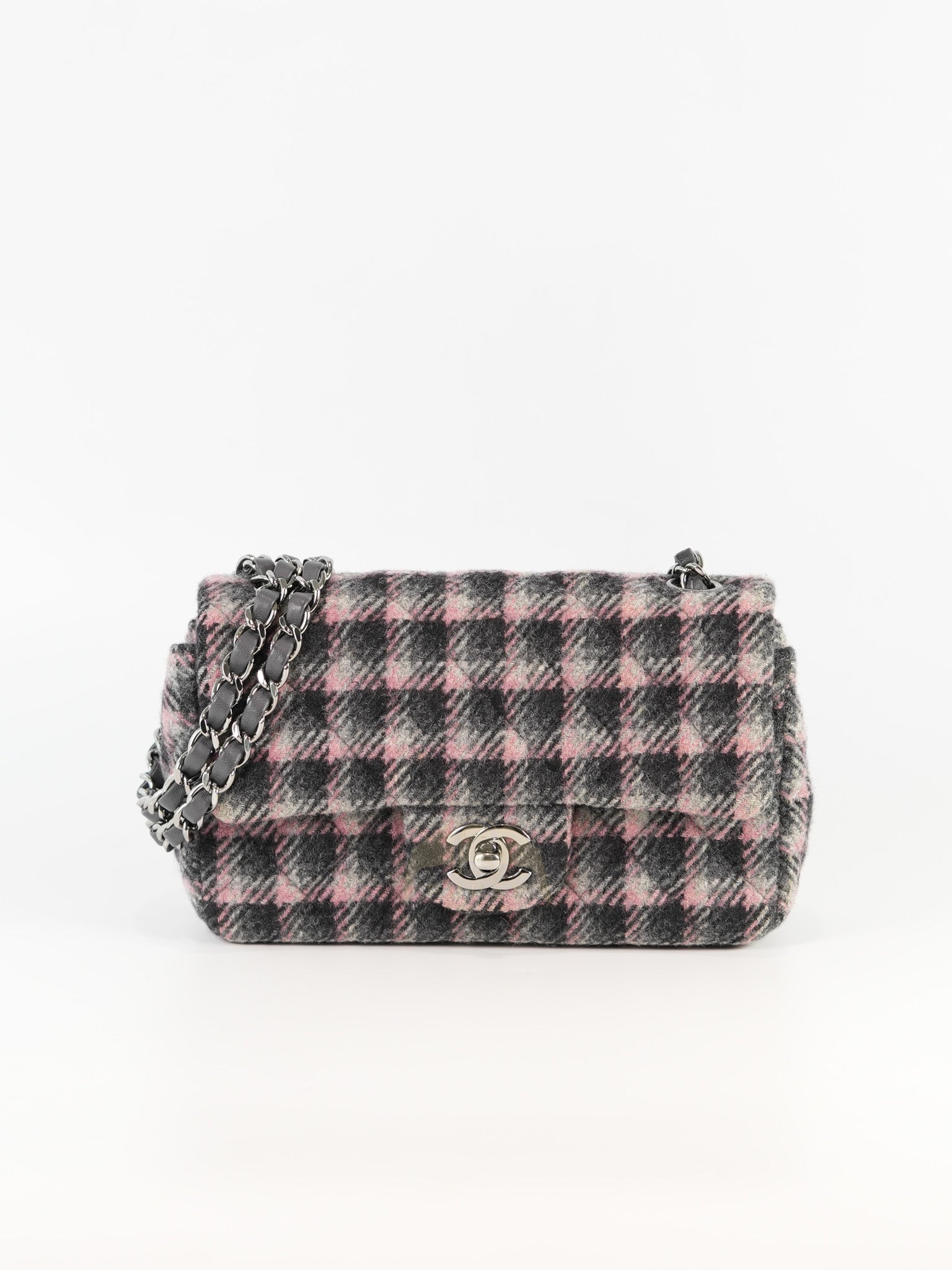 Mini Rectangle in Multicolor Wool Tweed Flap Crossbody Bag Silver Hardware (Microchip) | Purse Maison Luxury Bags Shop