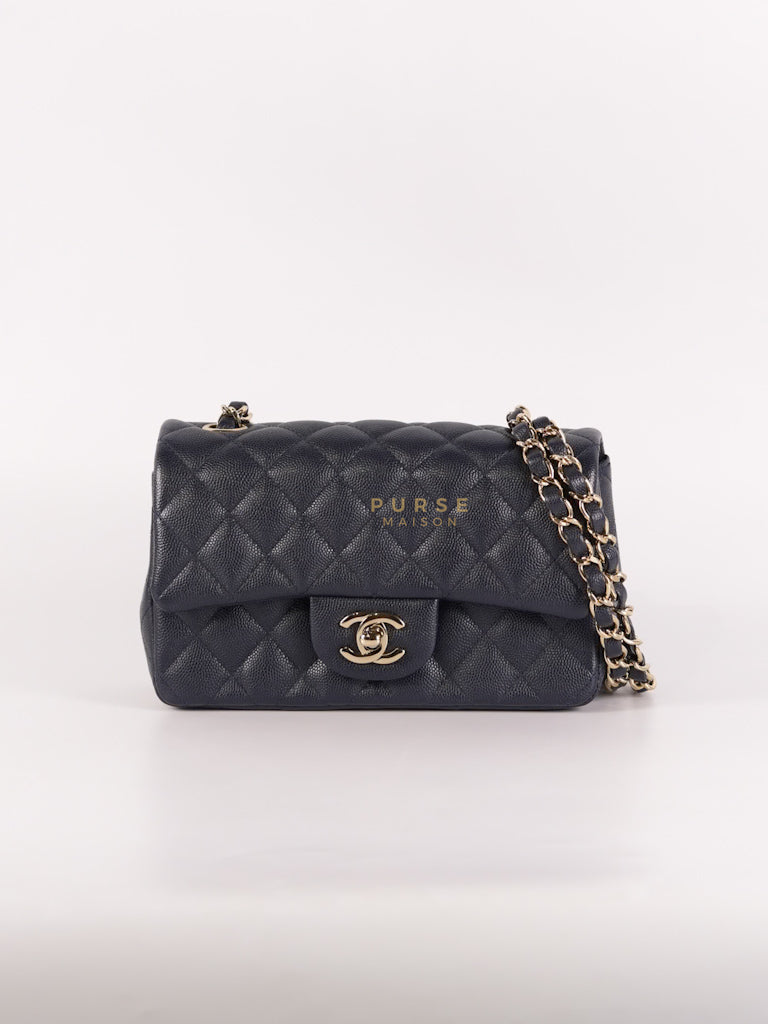 Mini Rectangular in Navy Blue Caviar Leather & Light Gold Hardware Series 26 | Purse Maison Luxury Bags Shop