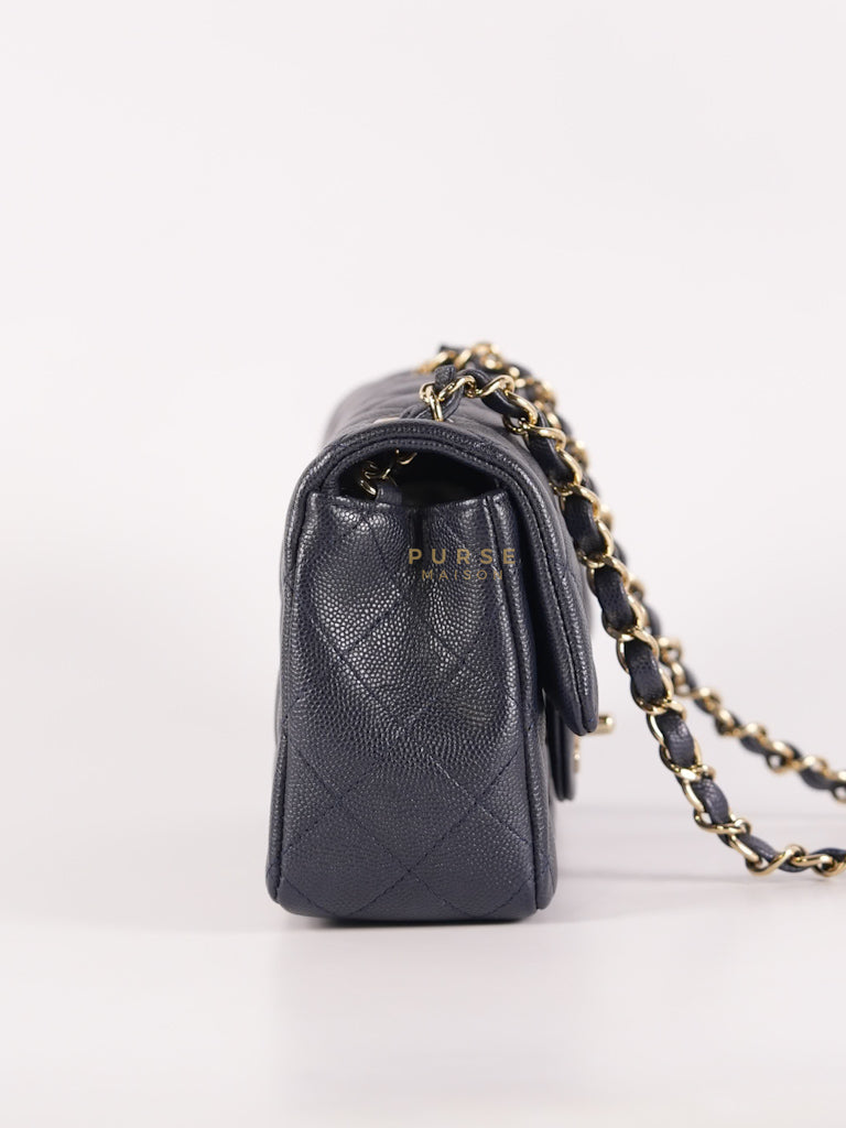 Mini Rectangular in Navy Blue Caviar Leather & Light Gold Hardware Series 26 | Purse Maison Luxury Bags Shop
