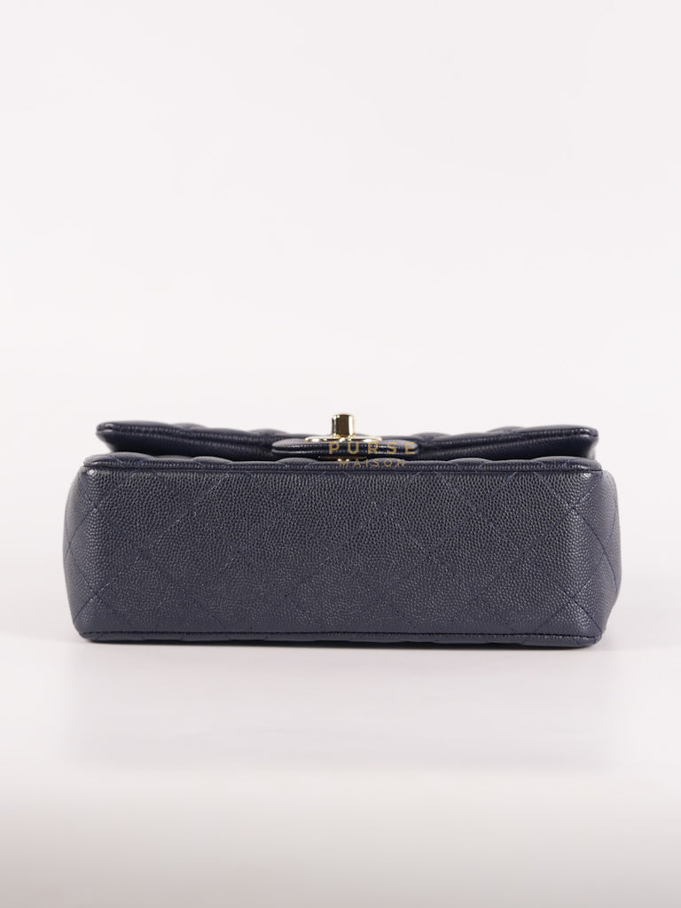 Mini Rectangular in Navy Blue Caviar Leather & Light Gold Hardware Series 26 | Purse Maison Luxury Bags Shop