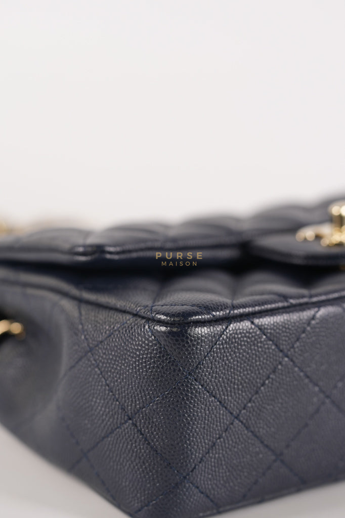 Mini Rectangular in Navy Blue Caviar Leather & Light Gold Hardware Series 26 | Purse Maison Luxury Bags Shop
