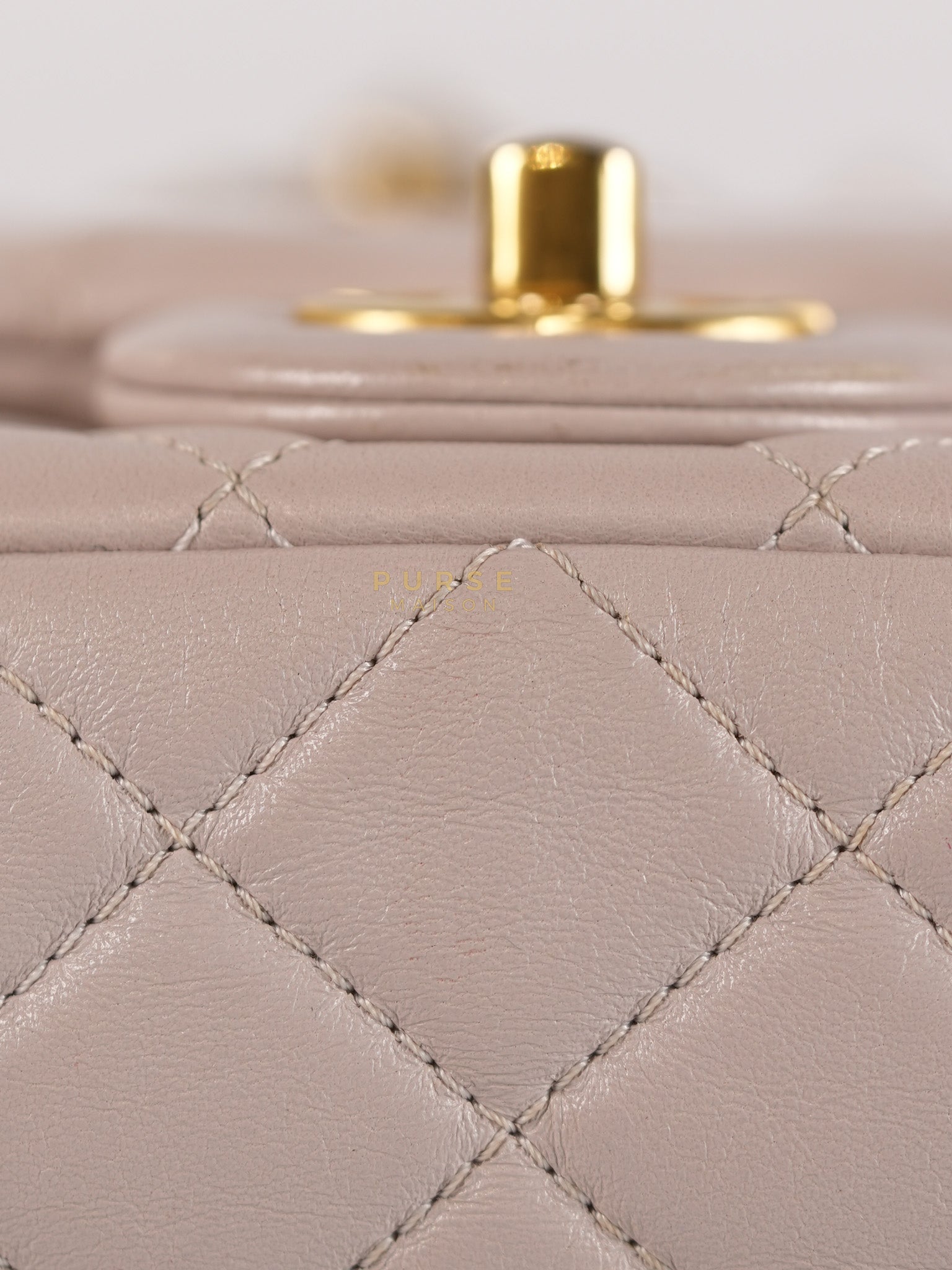 Mini Rectangle Pearl Crush in Light Purplish Gray Lambskin Leather and Aged Gold Hardware (Microchip) | Purse Maison Luxury Bags Shop