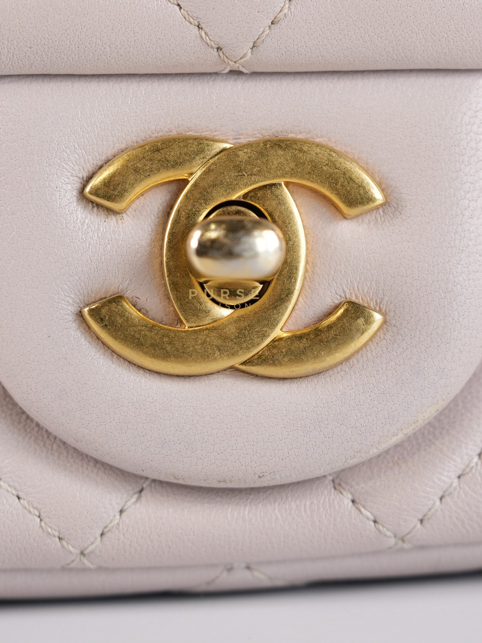 Mini Rectangle Pearl Crush in Light Purplish Gray Lambskin Leather and Aged Gold Hardware (Microchip) | Purse Maison Luxury Bags Shop