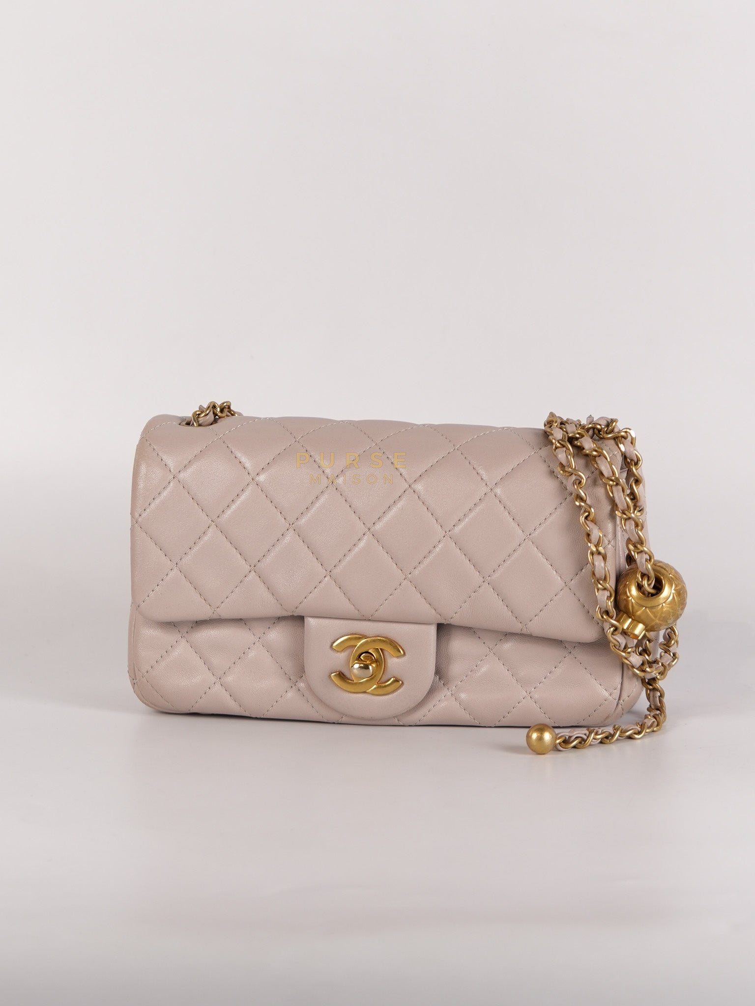 Mini Rectangle Pearl Crush in Light Purplish Gray Lambskin Leather and Aged Gold Hardware (Microchip) | Purse Maison Luxury Bags Shop