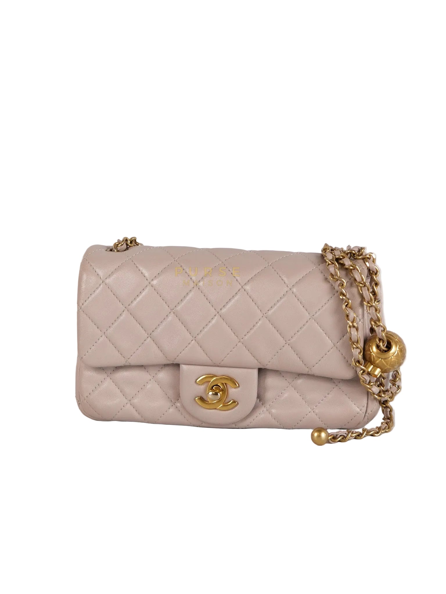Mini Rectangle Pearl Crush in Light Purplish Gray Lambskin Leather and Aged Gold Hardware (Microchip) | Purse Maison Luxury Bags Shop