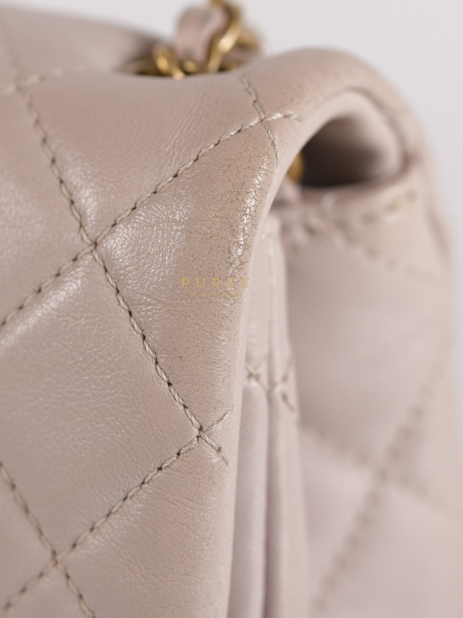 Mini Rectangle Pearl Crush in Light Purplish Gray Lambskin Leather and Aged Gold Hardware (Microchip) | Purse Maison Luxury Bags Shop