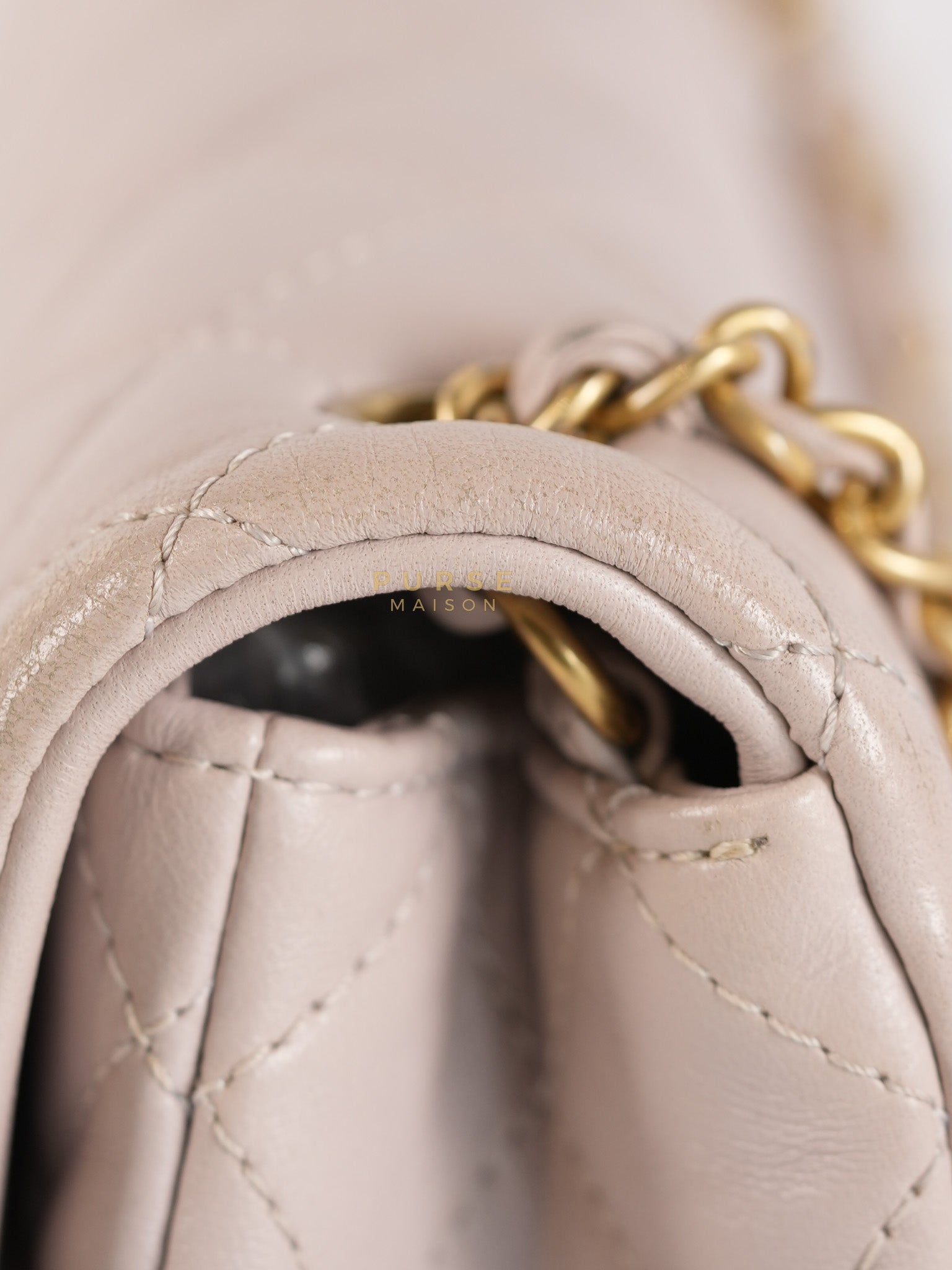 Mini Rectangle Pearl Crush in Light Purplish Gray Lambskin Leather and Aged Gold Hardware (Microchip) | Purse Maison Luxury Bags Shop