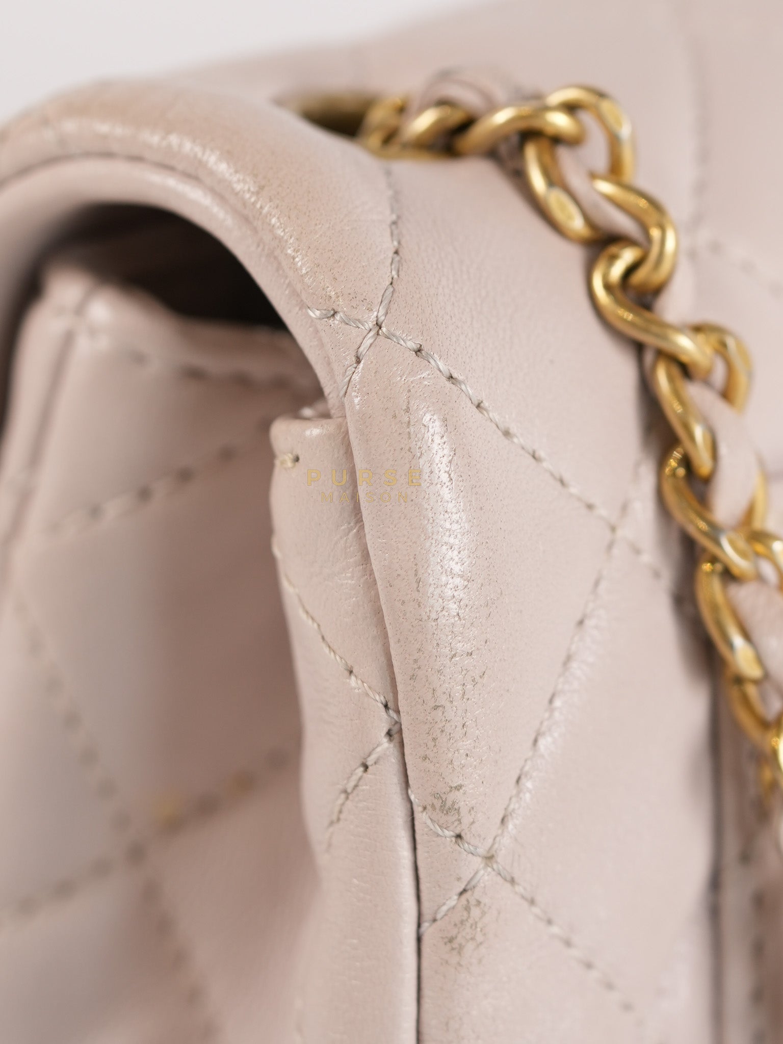 Mini Rectangle Pearl Crush in Light Purplish Gray Lambskin Leather and Aged Gold Hardware (Microchip) | Purse Maison Luxury Bags Shop