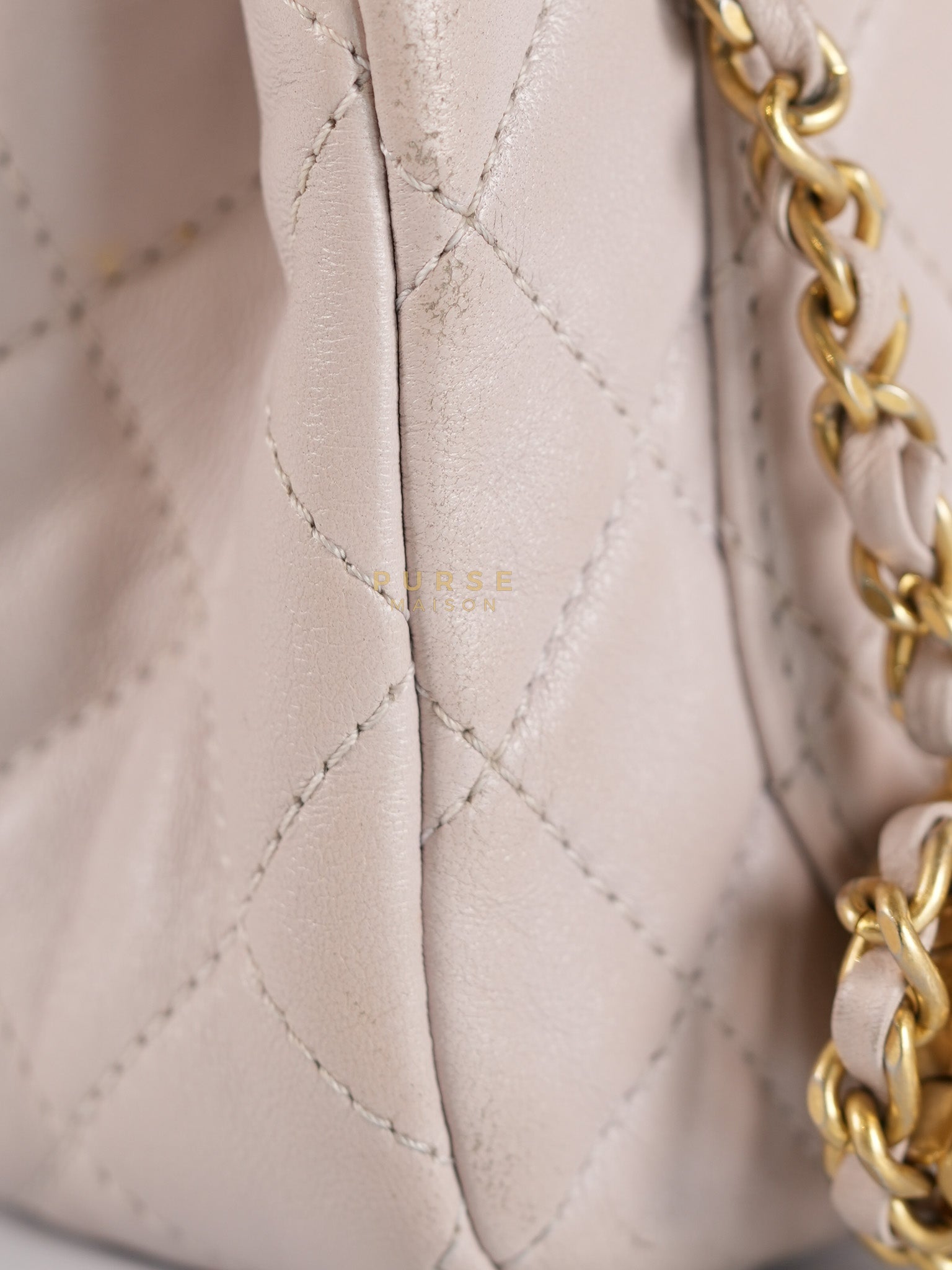 Mini Rectangle Pearl Crush in Light Purplish Gray Lambskin Leather and Aged Gold Hardware (Microchip) | Purse Maison Luxury Bags Shop