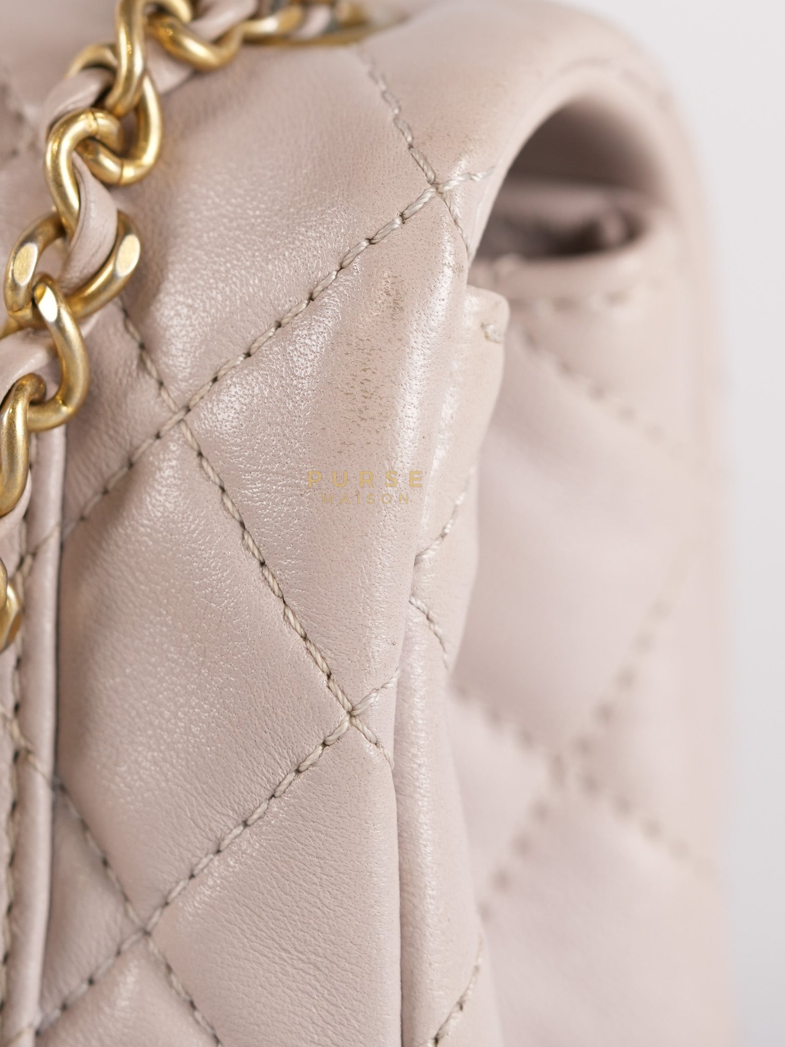 Mini Rectangle Pearl Crush in Light Purplish Gray Lambskin Leather and Aged Gold Hardware (Microchip) | Purse Maison Luxury Bags Shop