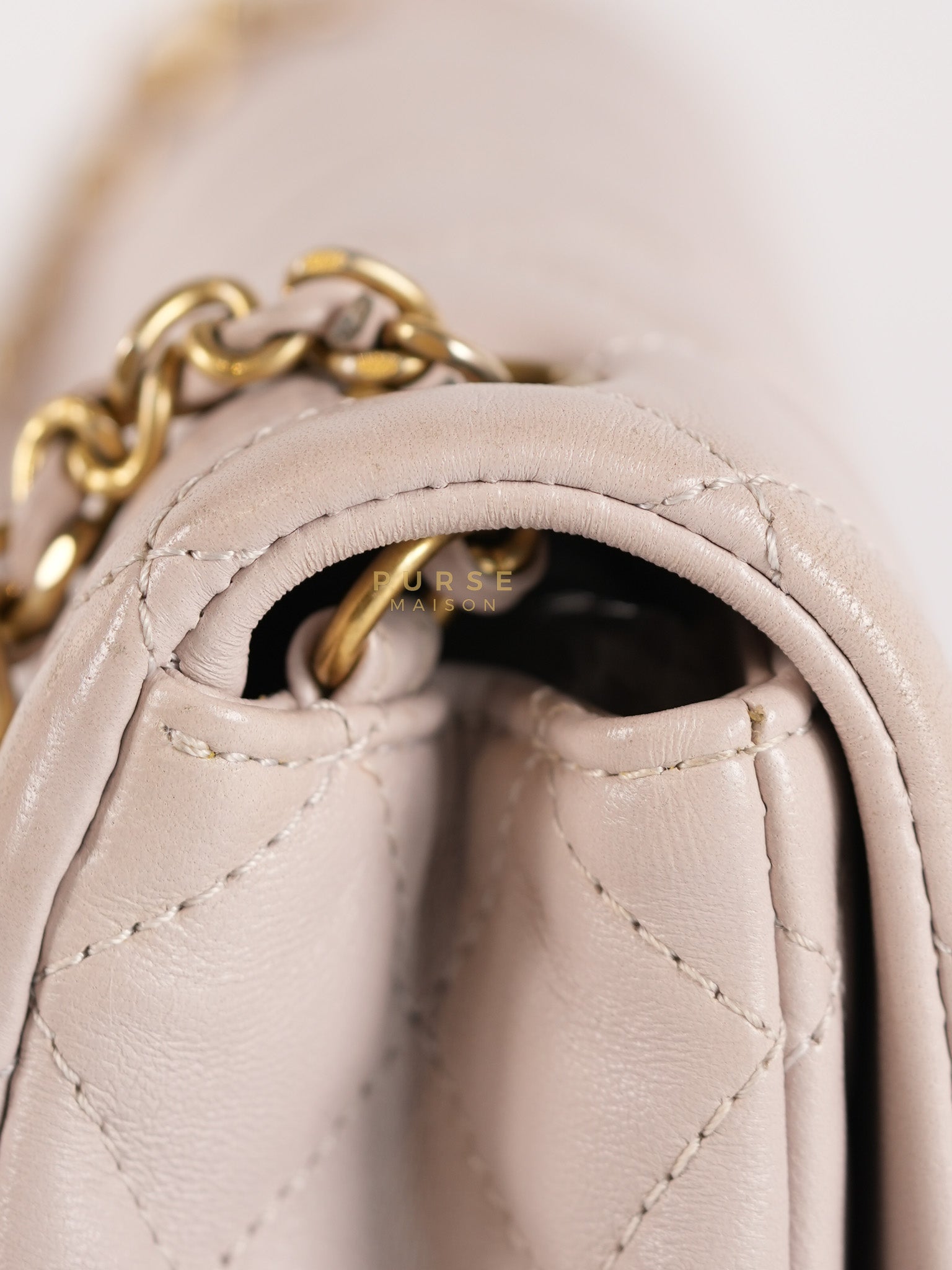 Mini Rectangle Pearl Crush in Light Purplish Gray Lambskin Leather and Aged Gold Hardware (Microchip) | Purse Maison Luxury Bags Shop