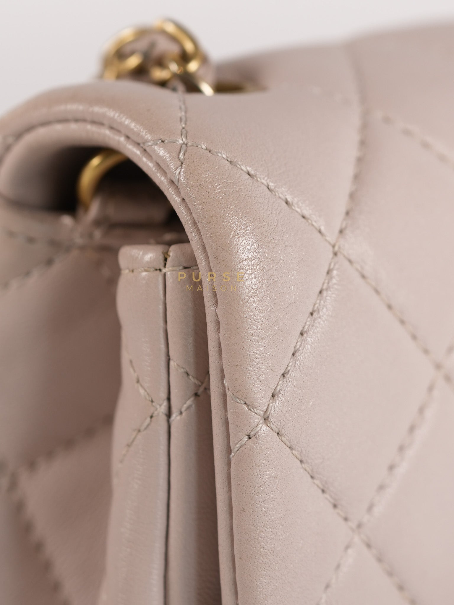 Mini Rectangle Pearl Crush in Light Purplish Gray Lambskin Leather and Aged Gold Hardware (Microchip) | Purse Maison Luxury Bags Shop